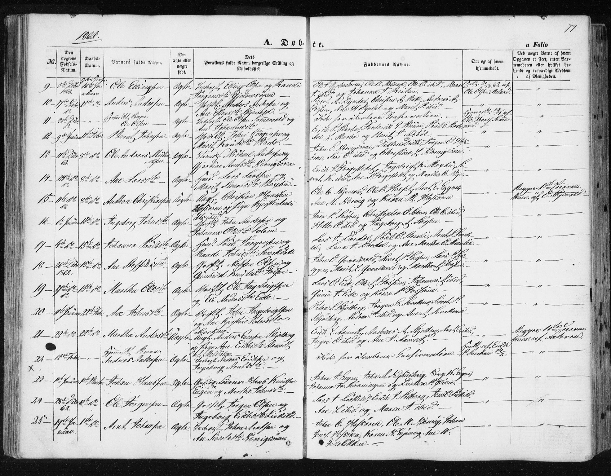 Ministerialprotokoller, klokkerbøker og fødselsregistre - Sør-Trøndelag, SAT/A-1456/668/L0806: Parish register (official) no. 668A06, 1854-1869, p. 77