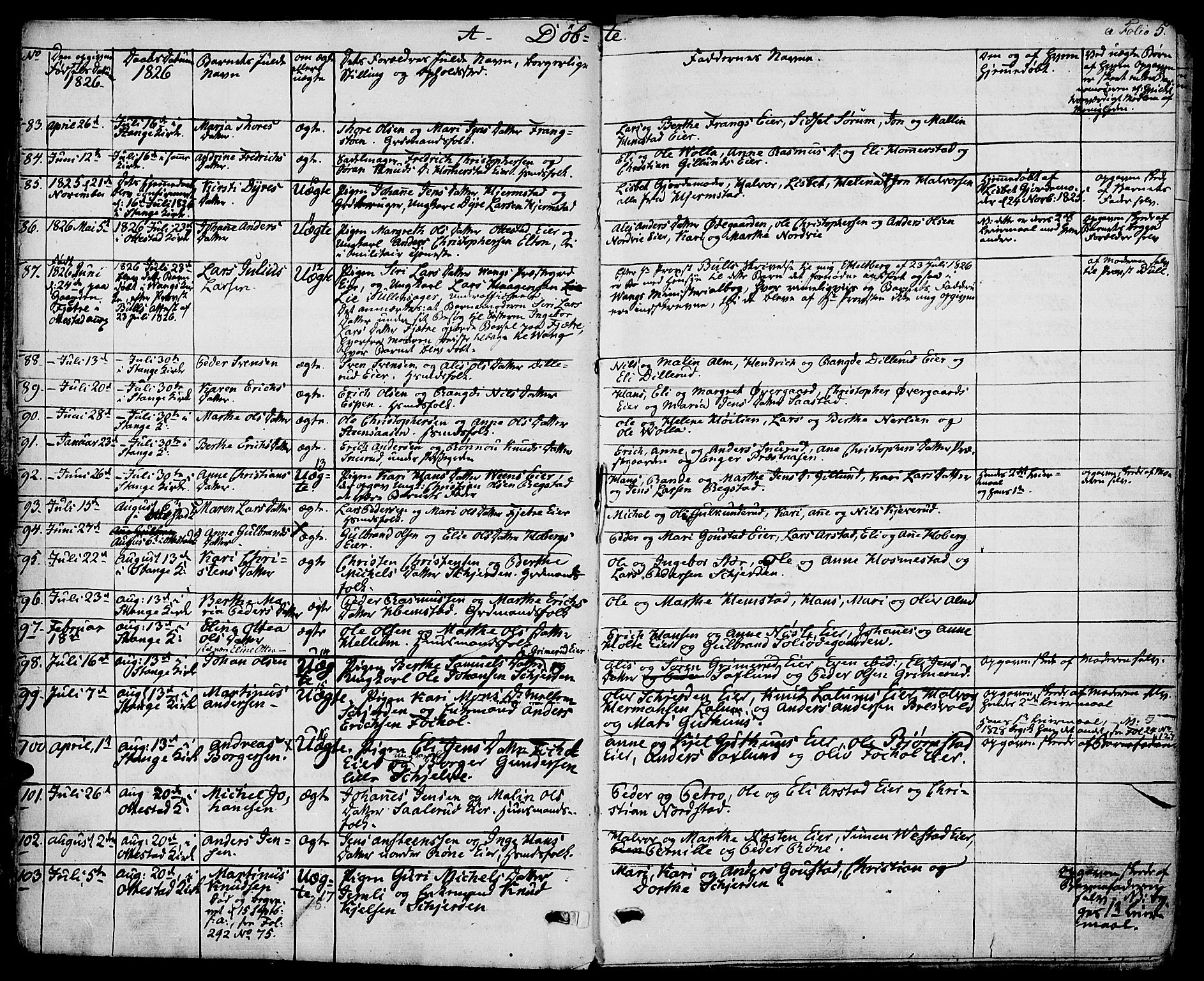 Stange prestekontor, AV/SAH-PREST-002/K/L0009: Parish register (official) no. 9, 1826-1835, p. 5