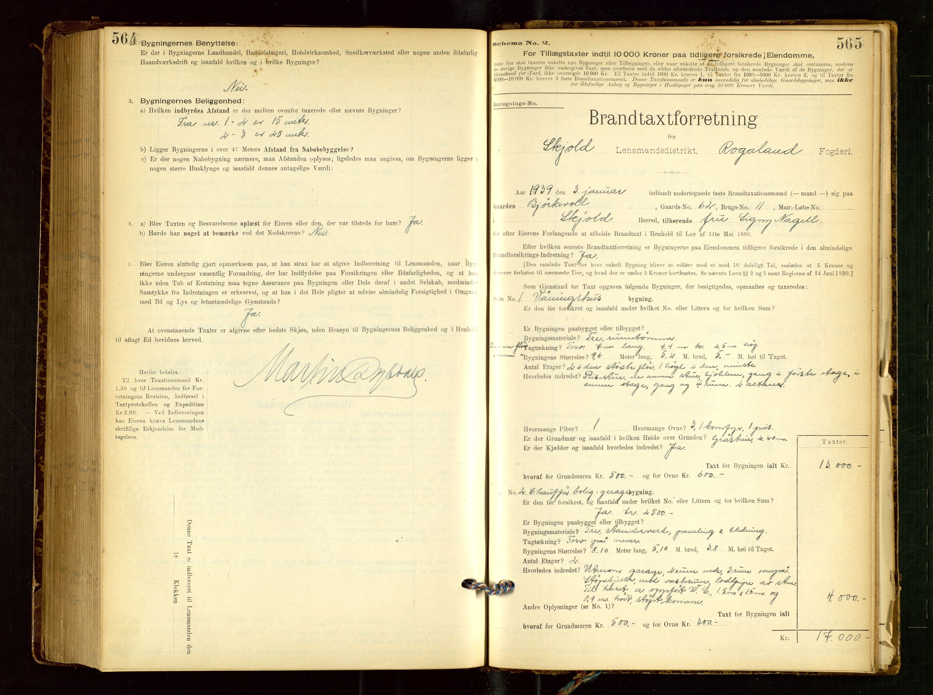 Skjold lensmannskontor, AV/SAST-A-100182/Gob/L0001: "Brandtaxationsprotokol for Skjold Lensmandsdistrikt Ryfylke Fogderi", 1894-1939, p. 564-565