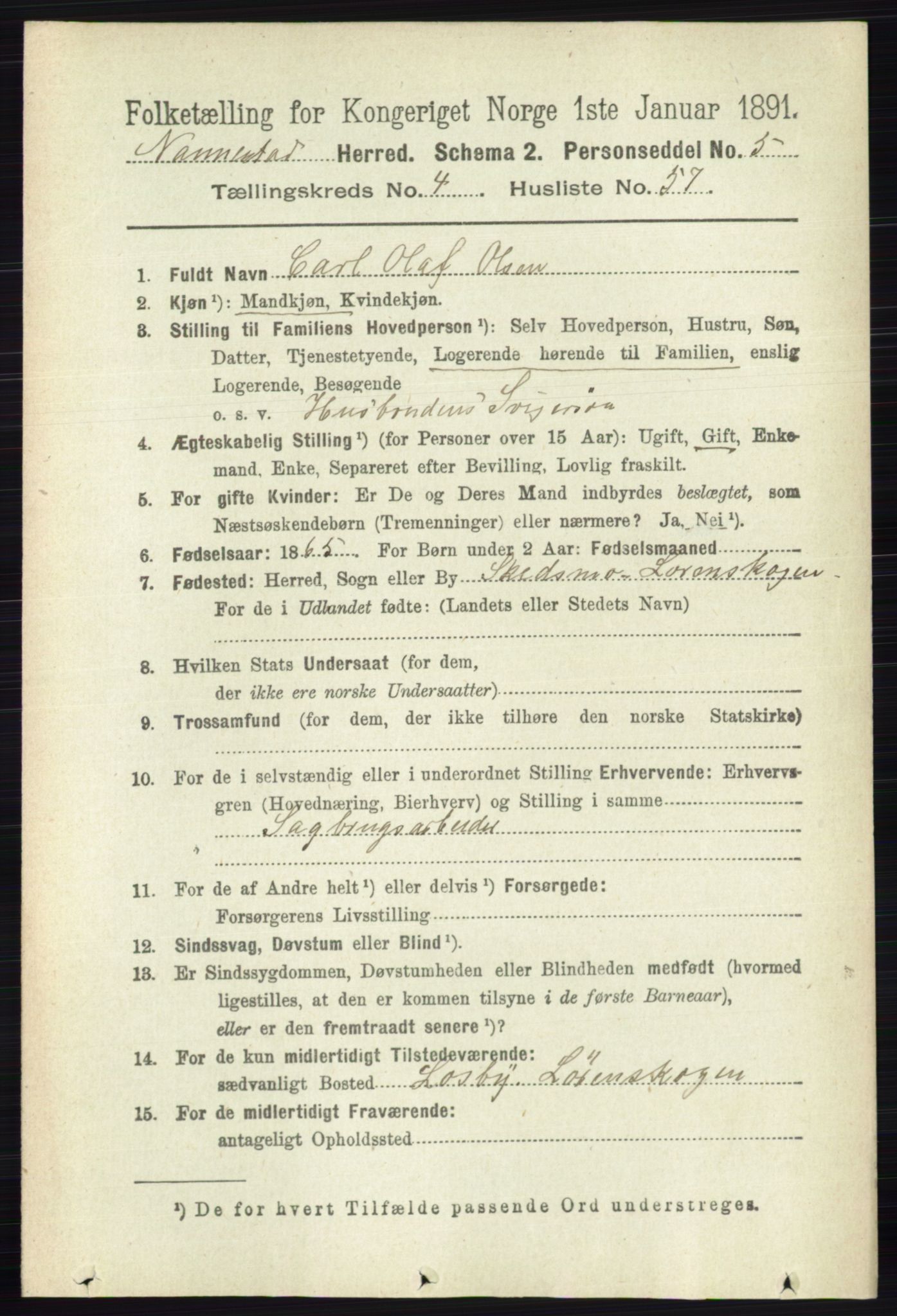 RA, 1891 census for 0238 Nannestad, 1891, p. 2405
