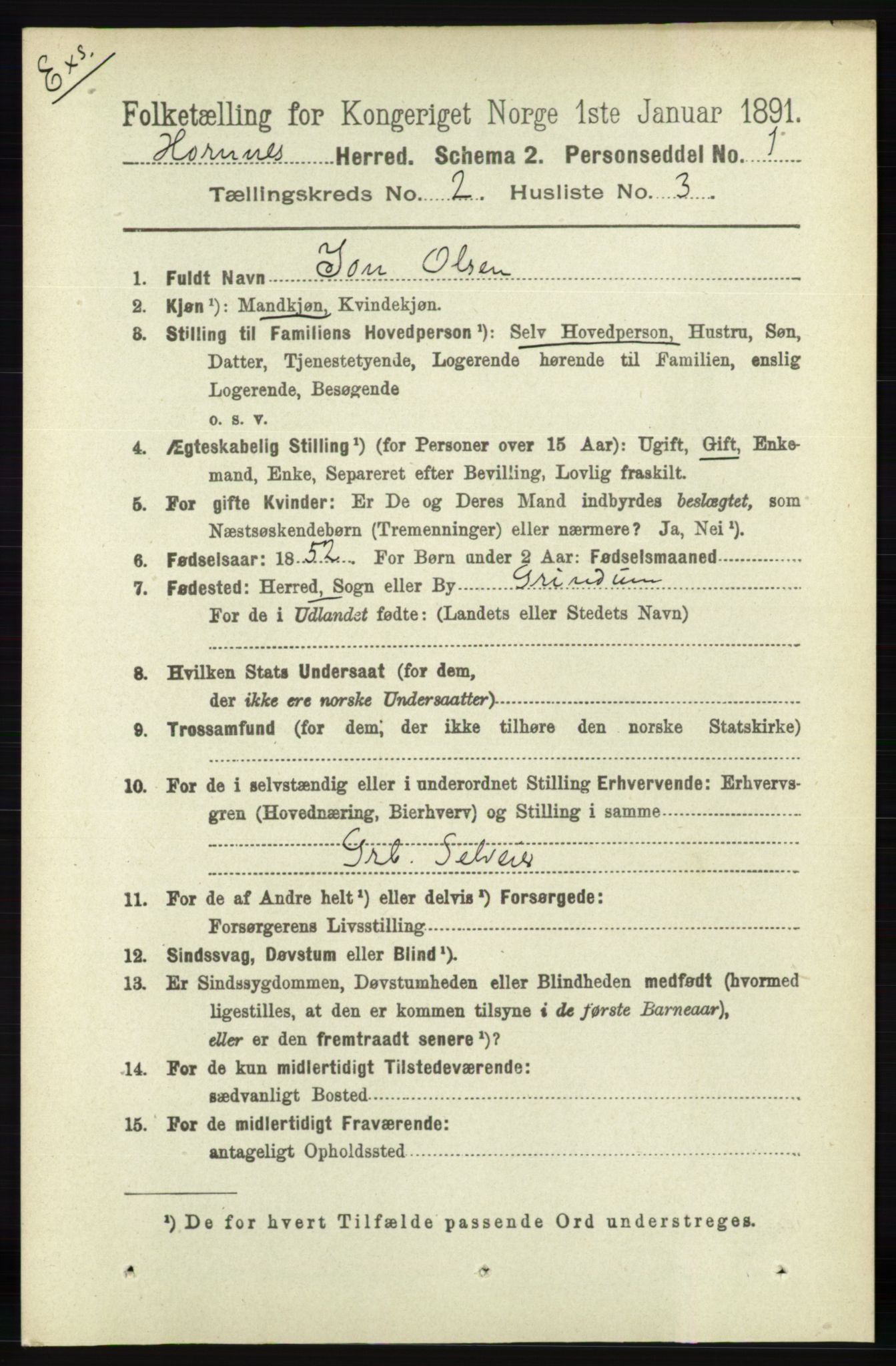 RA, Census 1891 for Nedenes amt: Gjenparter av personsedler for beslektede ektefeller, menn, 1891, p. 961