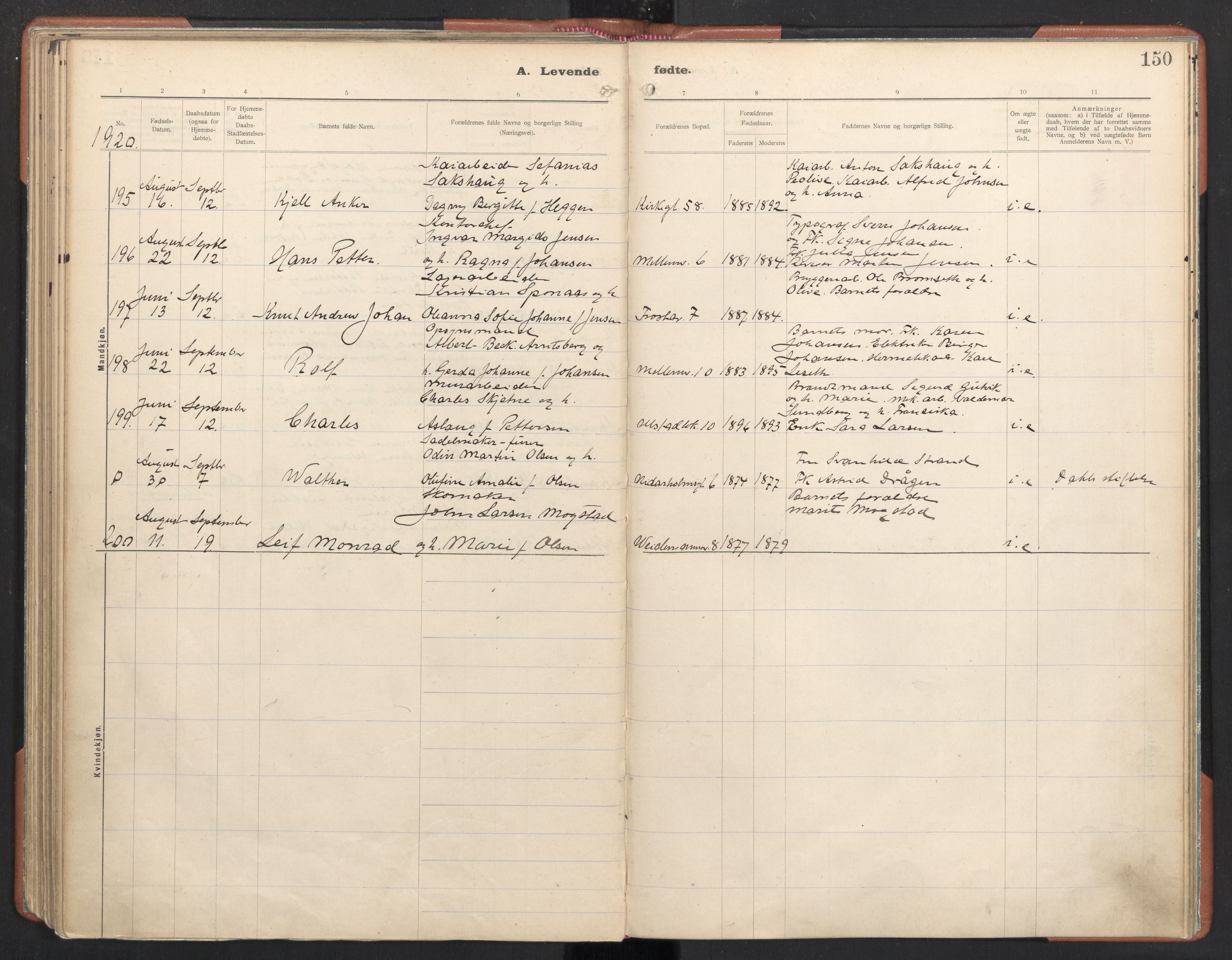 Ministerialprotokoller, klokkerbøker og fødselsregistre - Sør-Trøndelag, SAT/A-1456/605/L0246: Parish register (official) no. 605A08, 1916-1920, p. 150