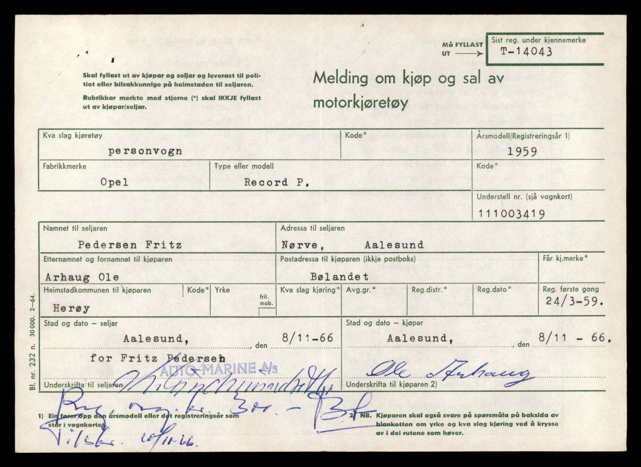 Møre og Romsdal vegkontor - Ålesund trafikkstasjon, AV/SAT-A-4099/F/Fe/L0042: Registreringskort for kjøretøy T 13906 - T 14079, 1927-1998, p. 2279