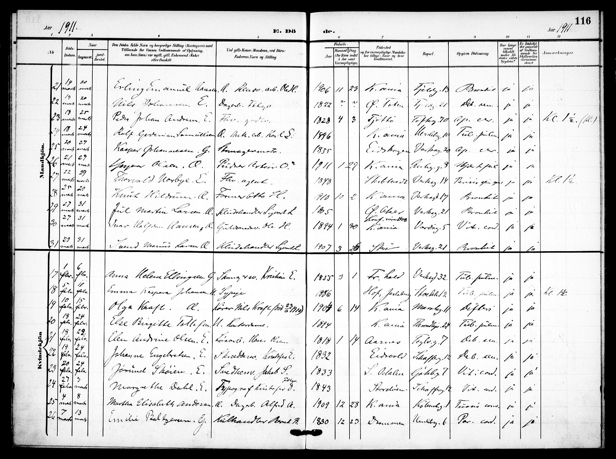 Petrus prestekontor Kirkebøker, SAO/A-10872/F/Fa/L0010: Parish register (official) no. 10, 1904-1916, p. 116