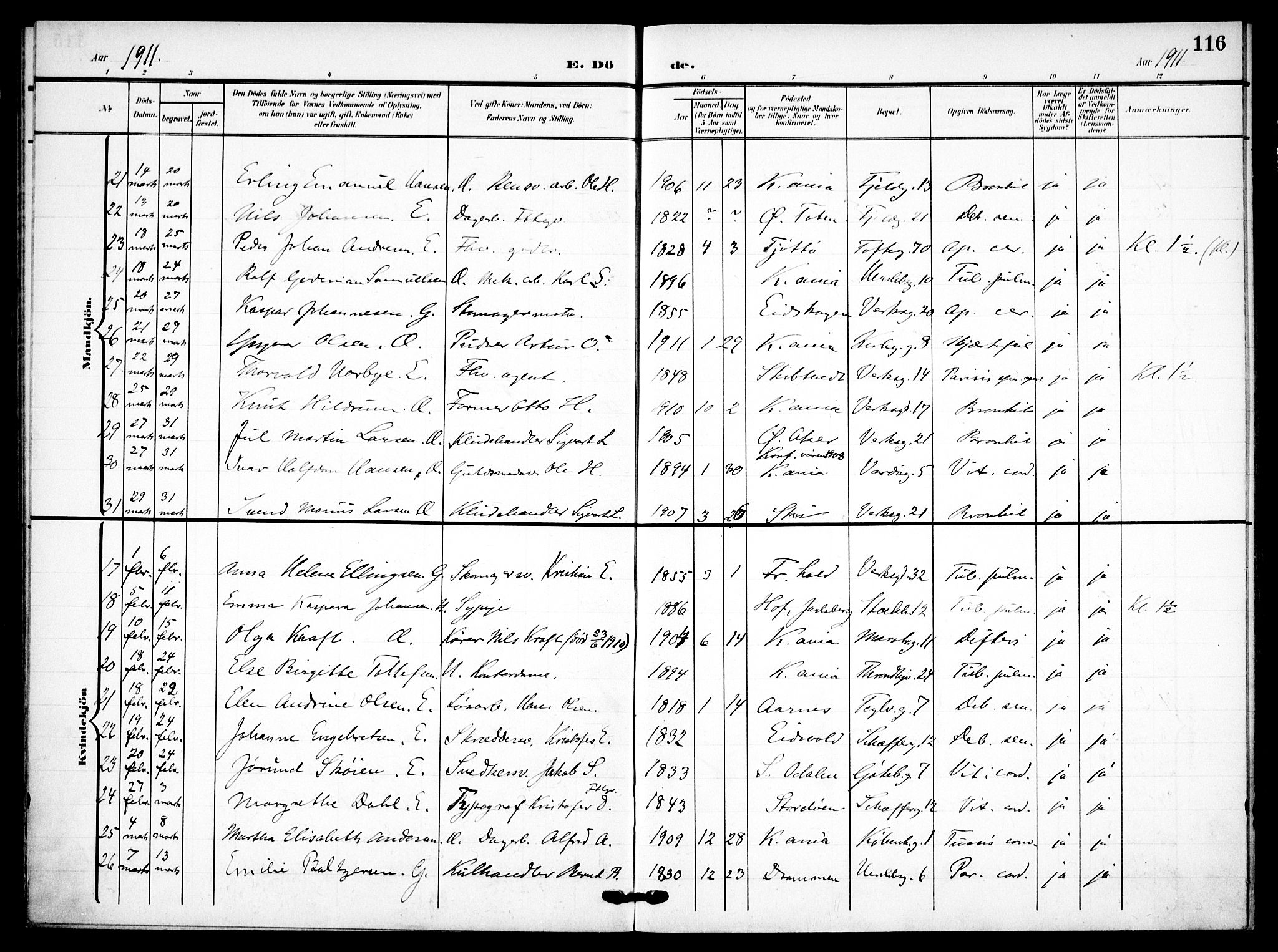 Petrus prestekontor Kirkebøker, AV/SAO-A-10872/F/Fa/L0010: Parish register (official) no. 10, 1904-1916, p. 116