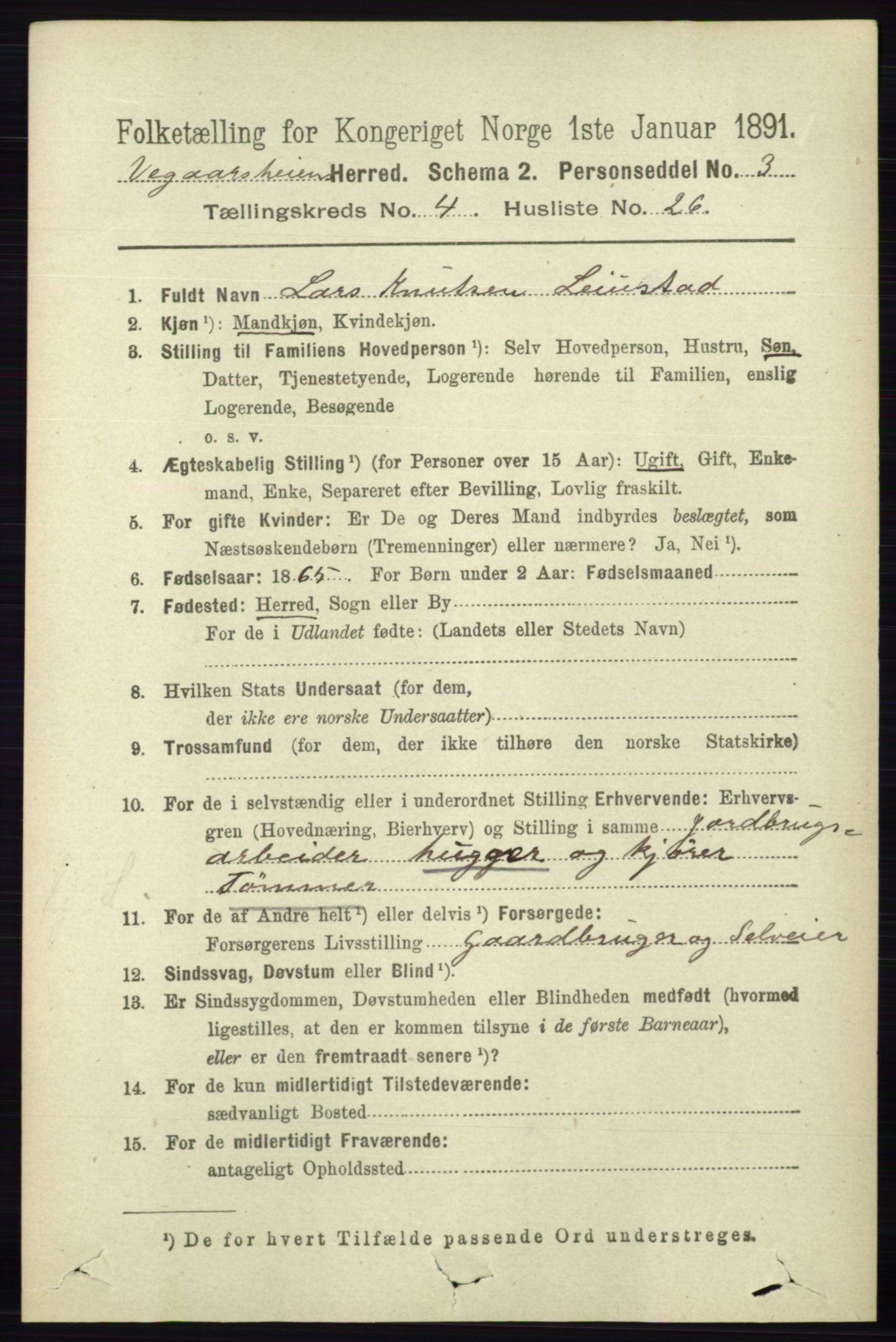 RA, 1891 census for 0912 Vegårshei, 1891, p. 936