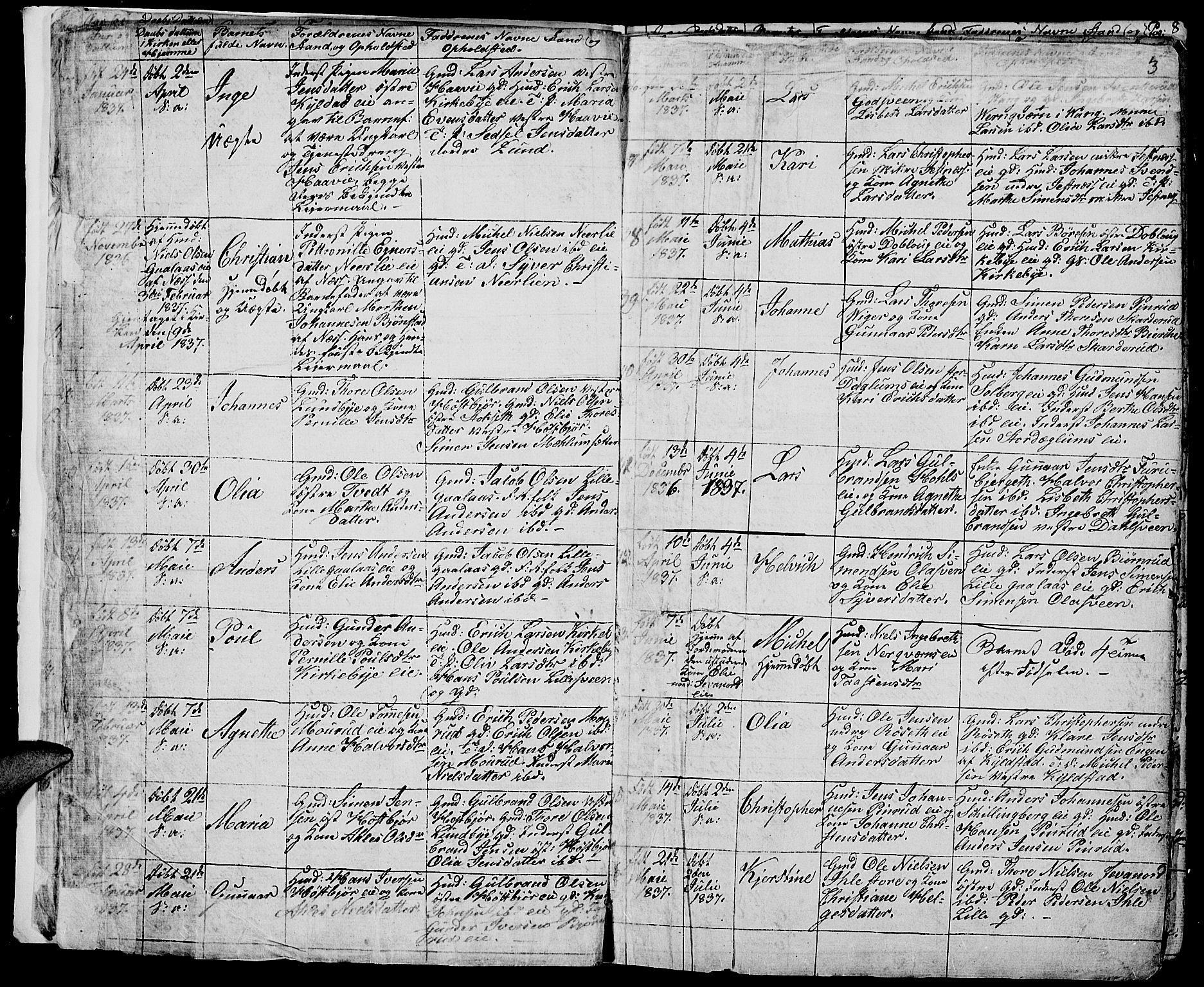 Vang prestekontor, Hedmark, SAH/PREST-008/H/Ha/Hab/L0009: Parish register (copy) no. 9, 1836-1870, p. 3