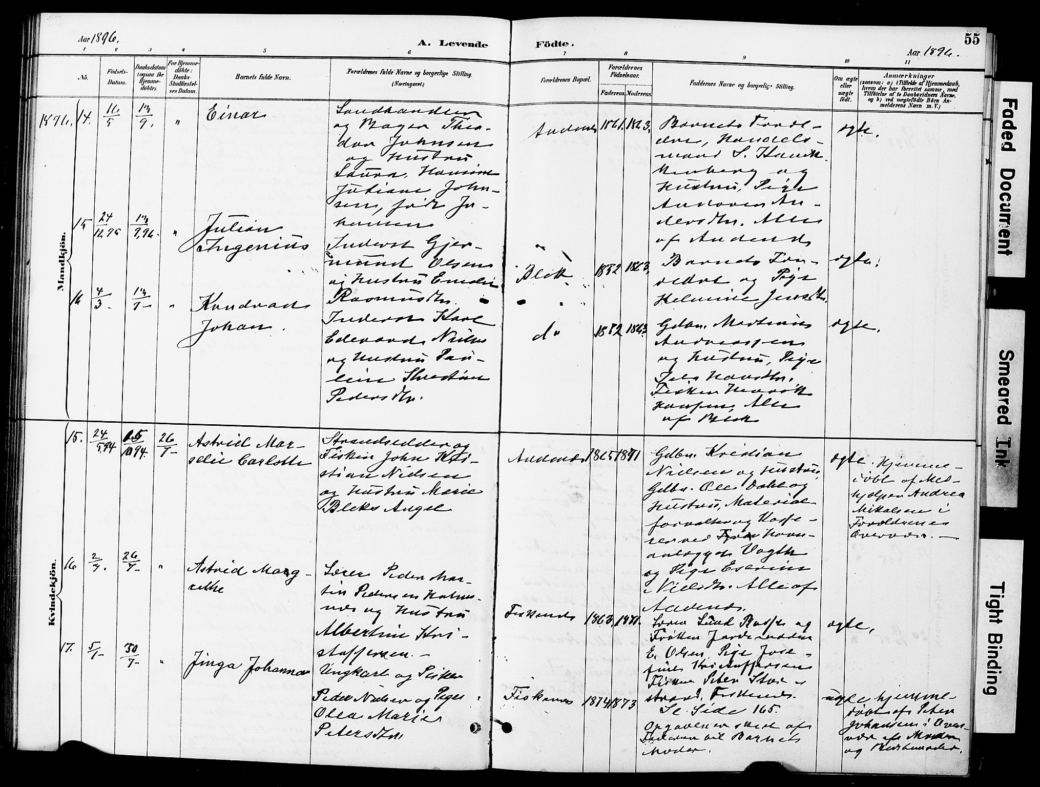 Ministerialprotokoller, klokkerbøker og fødselsregistre - Nordland, AV/SAT-A-1459/899/L1448: Parish register (copy) no. 899C03, 1887-1902, p. 55