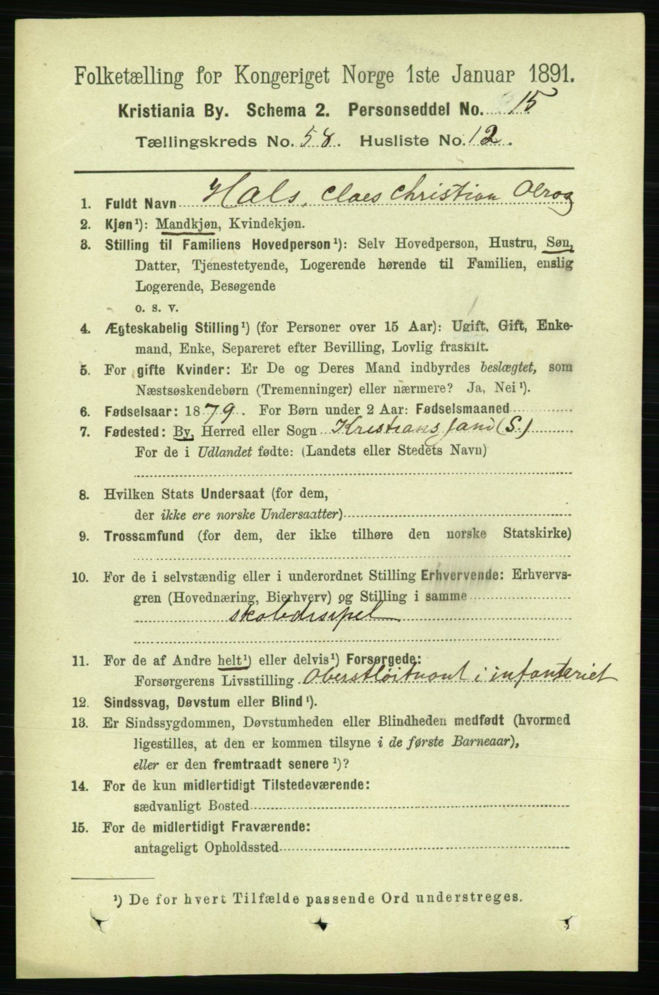 RA, 1891 census for 0301 Kristiania, 1891, p. 30833