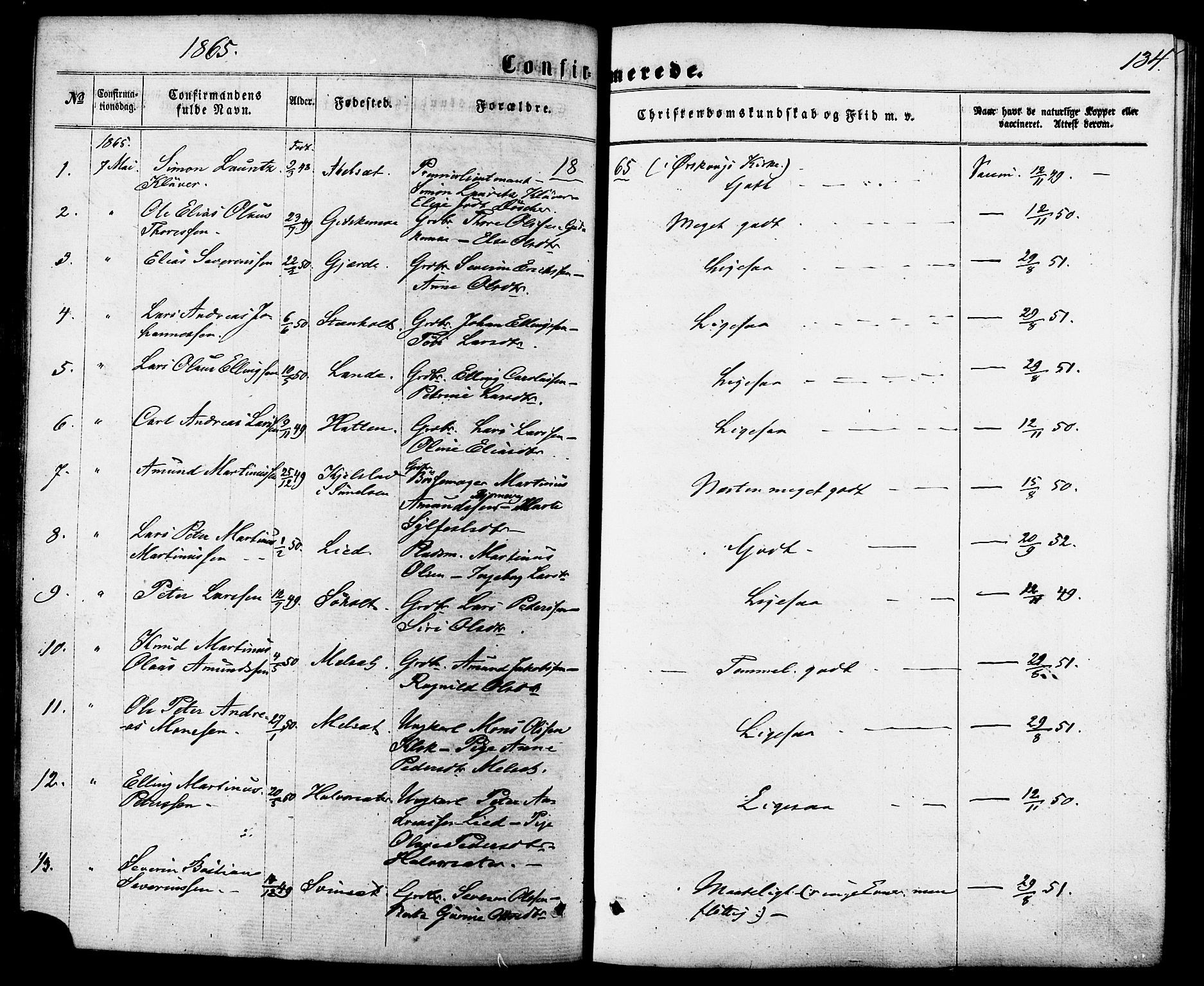 Ministerialprotokoller, klokkerbøker og fødselsregistre - Møre og Romsdal, SAT/A-1454/522/L0314: Parish register (official) no. 522A09, 1863-1877, p. 134