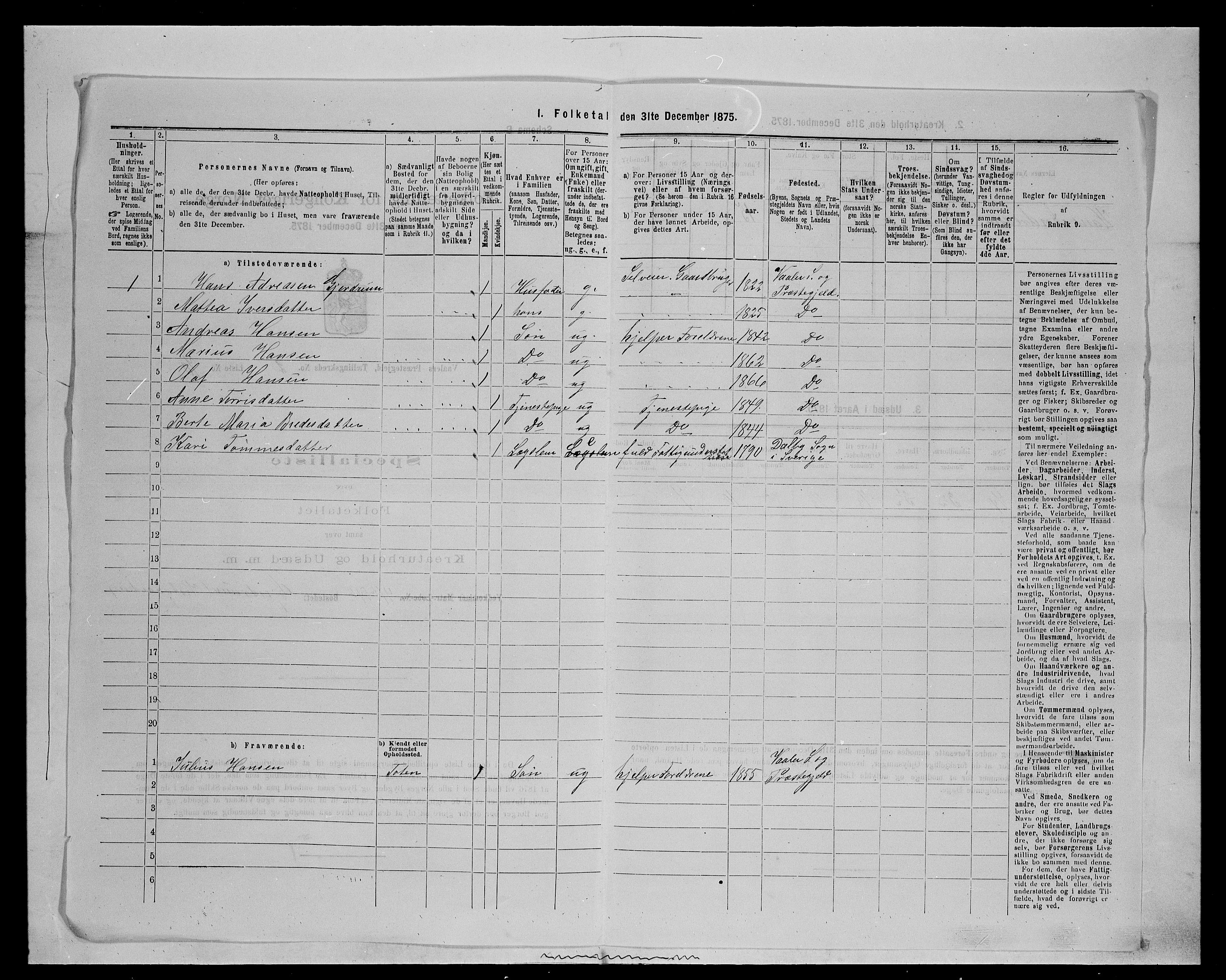 SAH, 1875 census for 0426P Våler parish (Hedmark), 1875, p. 384