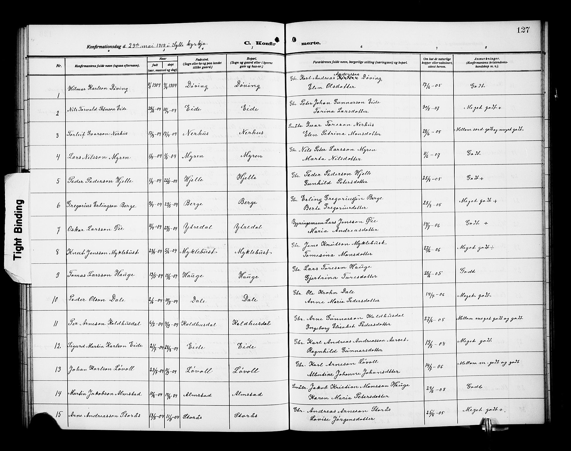 Ministerialprotokoller, klokkerbøker og fødselsregistre - Møre og Romsdal, SAT/A-1454/519/L0265: Parish register (copy) no. 519C06, 1911-1921, p. 127