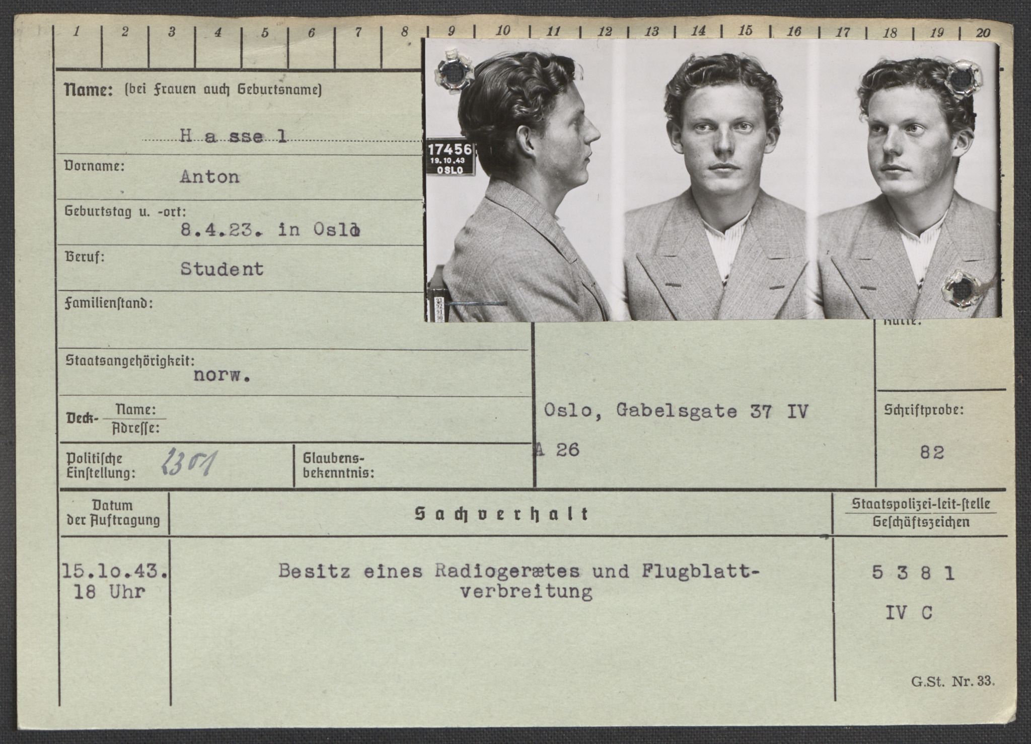 Befehlshaber der Sicherheitspolizei und des SD, RA/RAFA-5969/E/Ea/Eaa/L0004: Register over norske fanger i Møllergata 19: Hal-Hæ, 1940-1945, p. 655