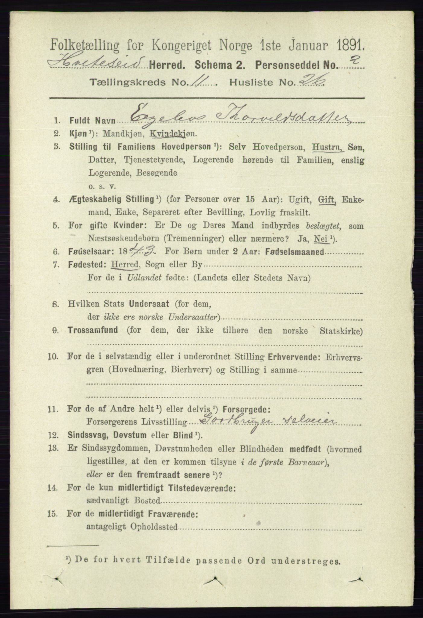 RA, 1891 census for 0829 Kviteseid, 1891, p. 2693