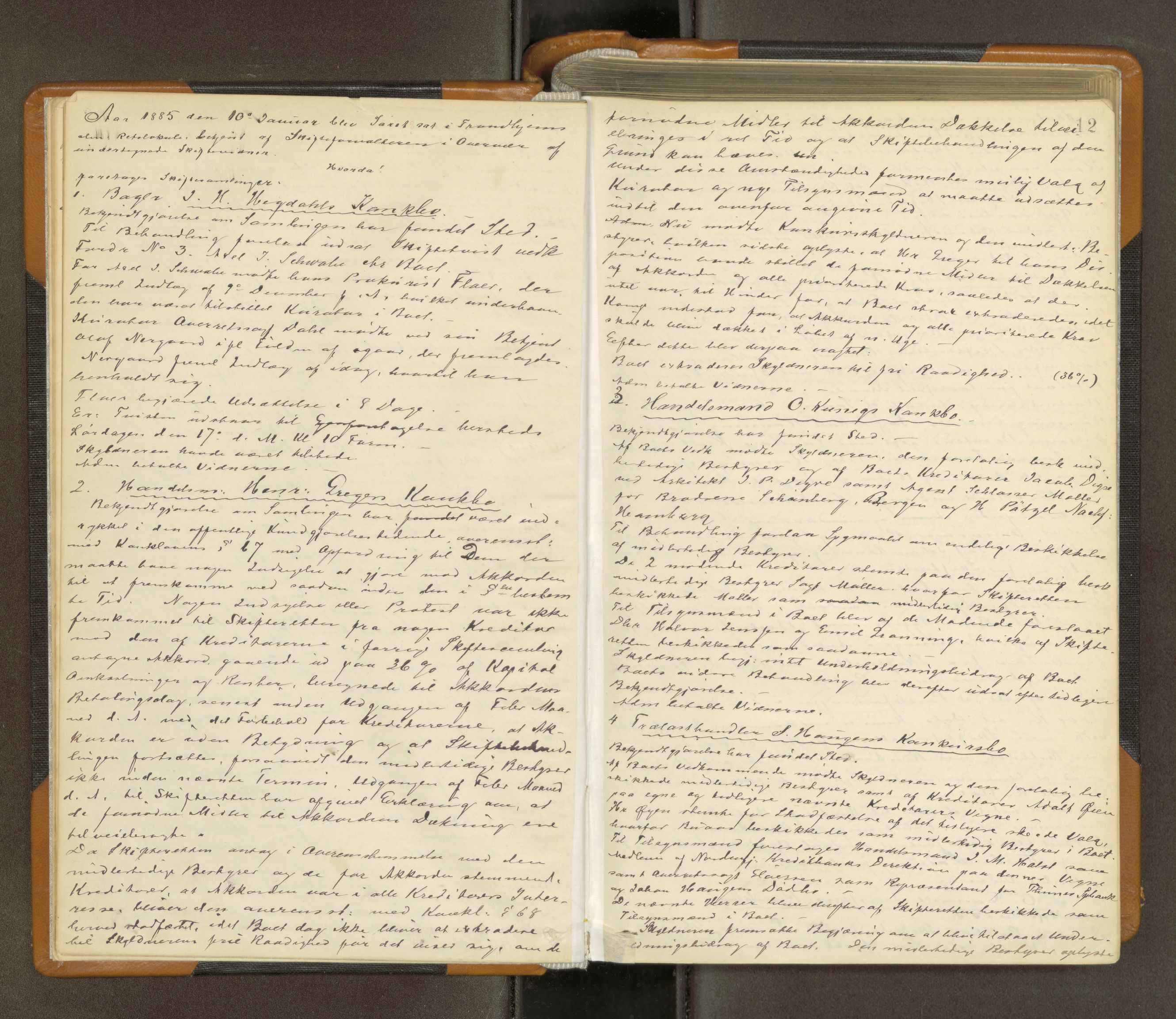 Trondheim byfogd, AV/SAT-A-0003/1/3/3B/L0010: Skiftebehandlingsprotokoll (u/ register) U, 1884-1890, p. 12