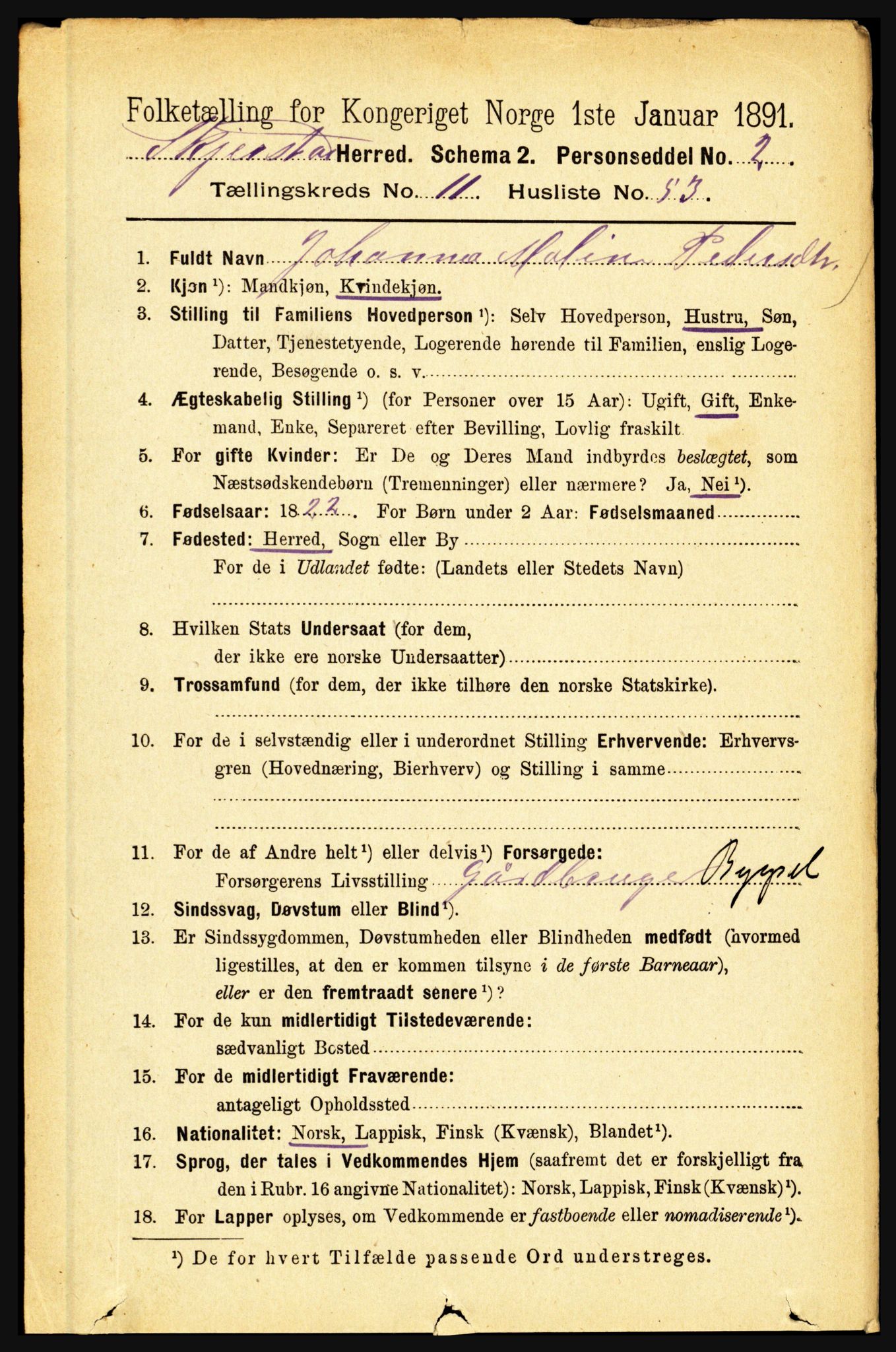 RA, 1891 census for 1842 Skjerstad, 1891, p. 3962