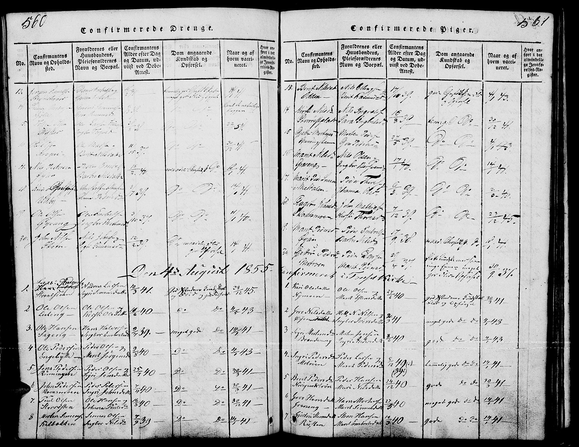 Tynset prestekontor, AV/SAH-PREST-058/H/Ha/Hab/L0001: Parish register (copy) no. 1, 1814-1859, p. 560-561