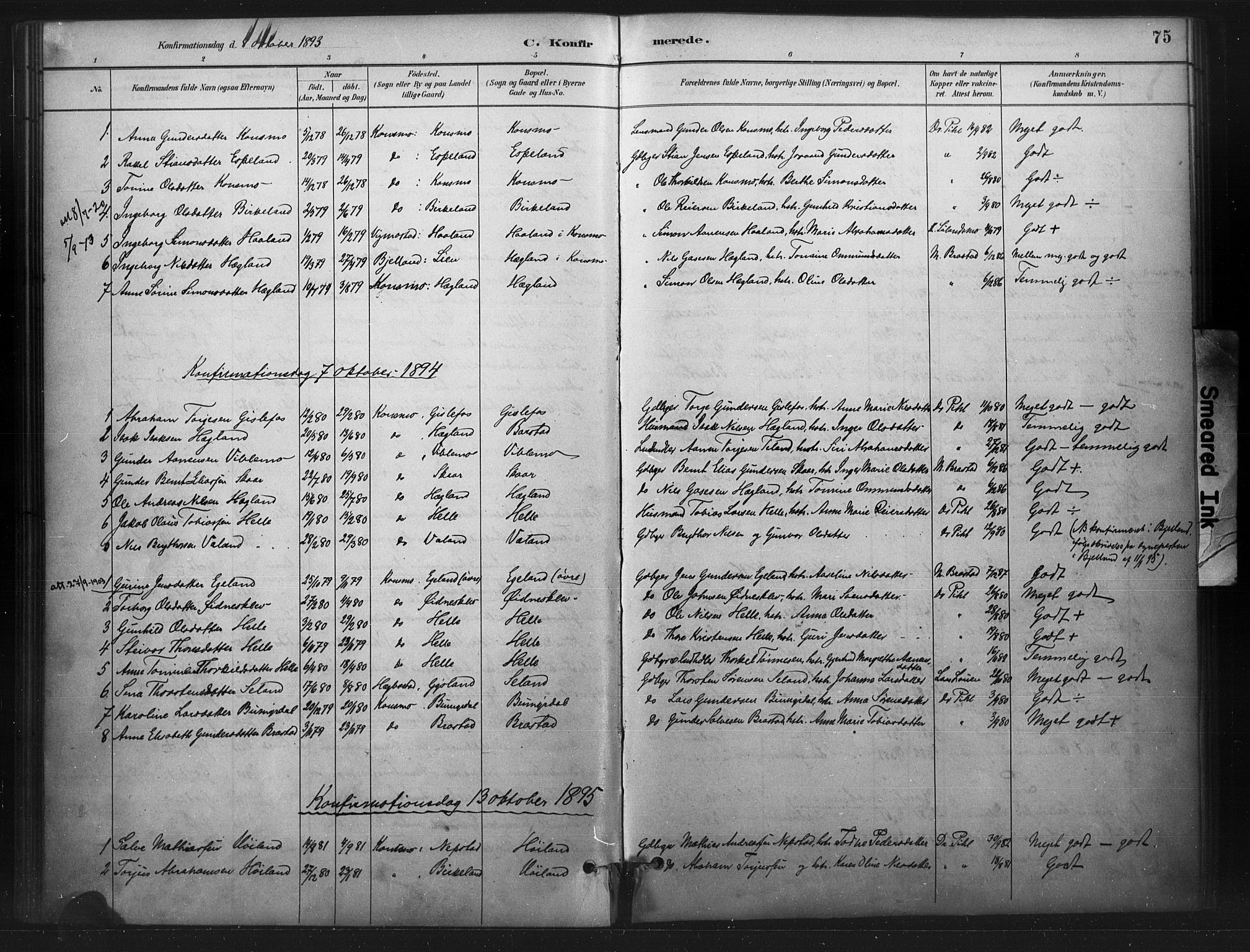 Nord-Audnedal sokneprestkontor, AV/SAK-1111-0032/F/Fa/Faa/L0003: Parish register (official) no. A 3, 1882-1900, p. 75
