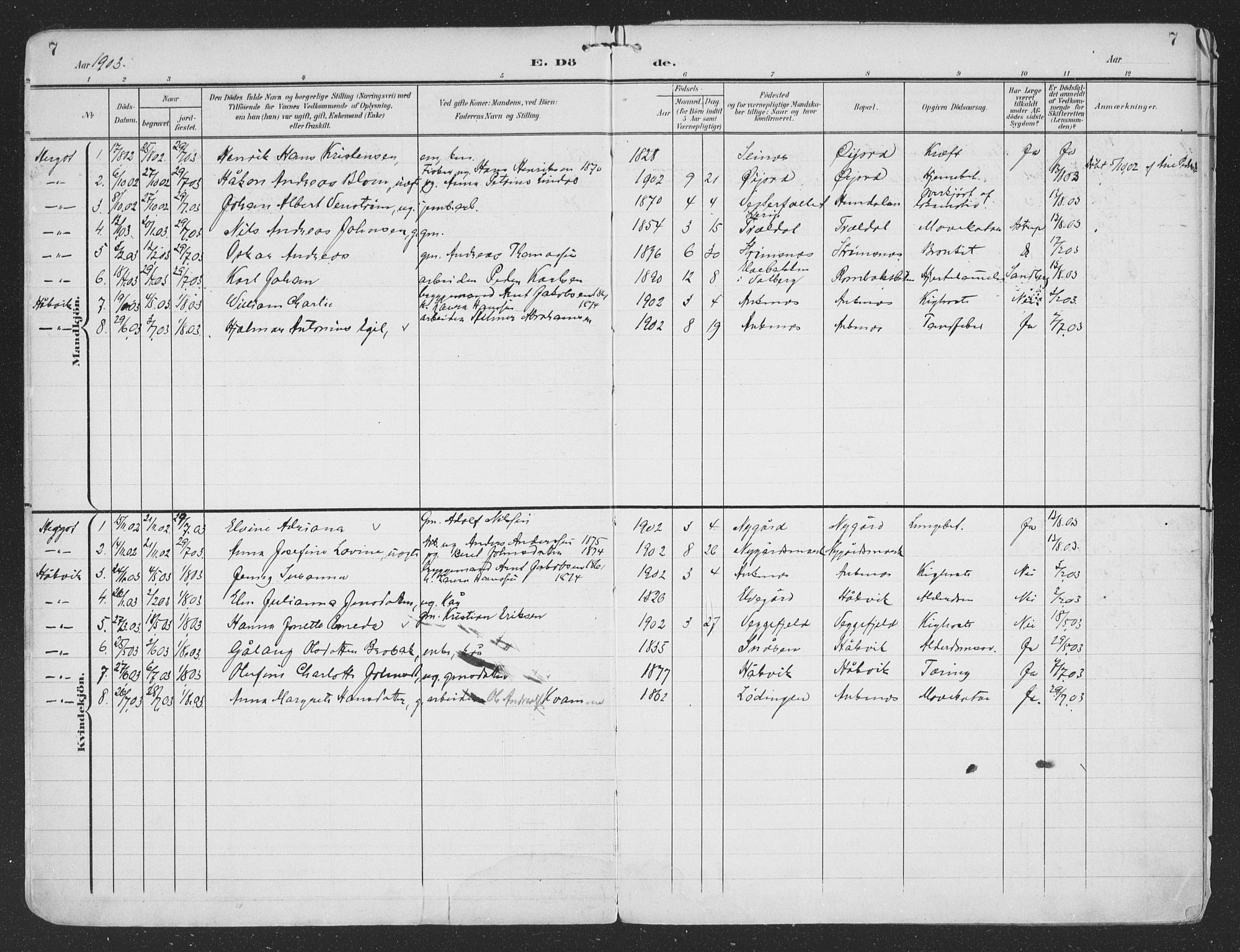 Ministerialprotokoller, klokkerbøker og fødselsregistre - Nordland, AV/SAT-A-1459/866/L0940: Parish register (official) no. 866A03, 1902-1926, p. 7