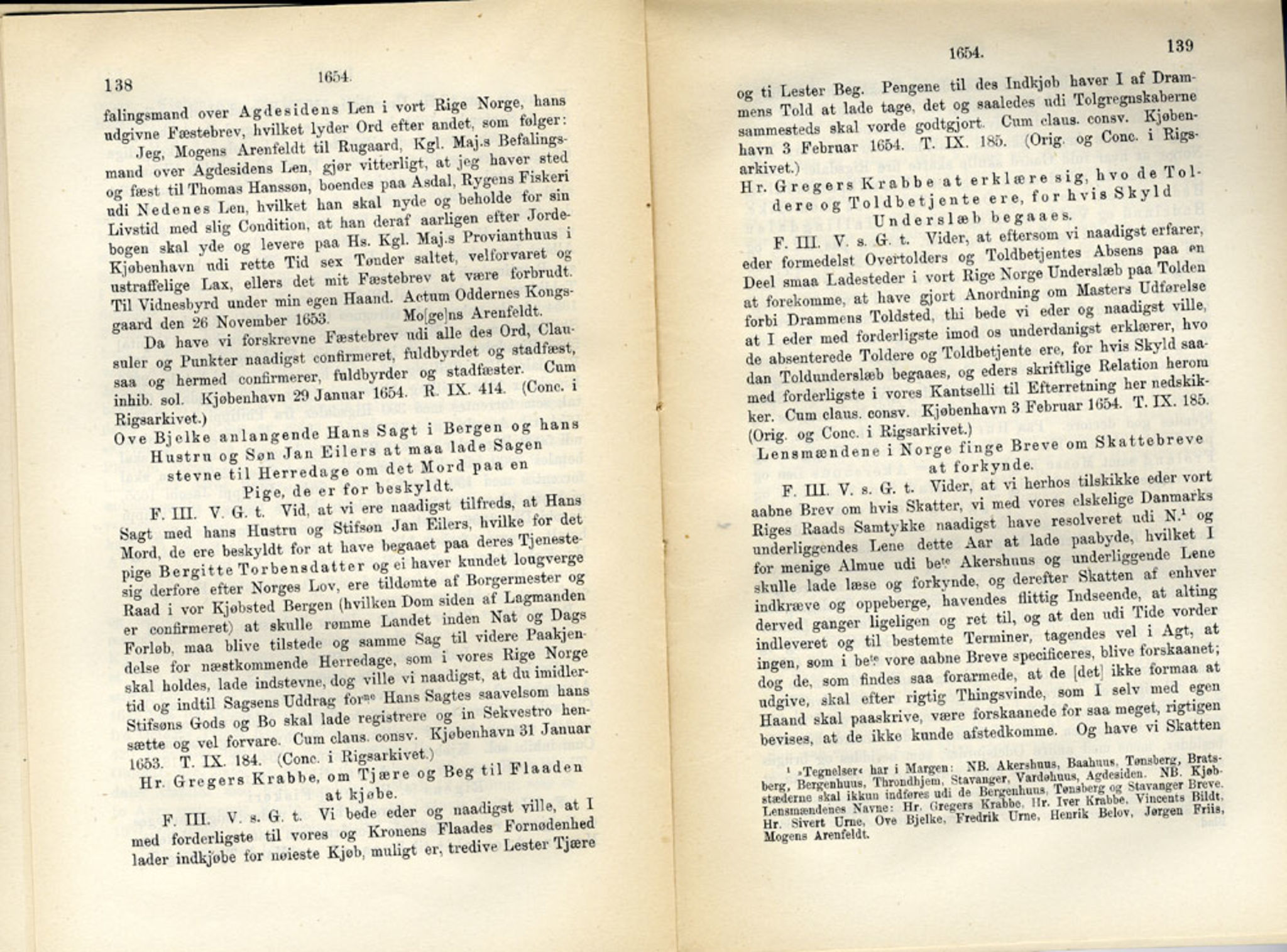 Publikasjoner utgitt av Det Norske Historiske Kildeskriftfond, PUBL/-/-/-: Norske Rigs-Registranter, bind 11, 1653-1656, p. 138-139