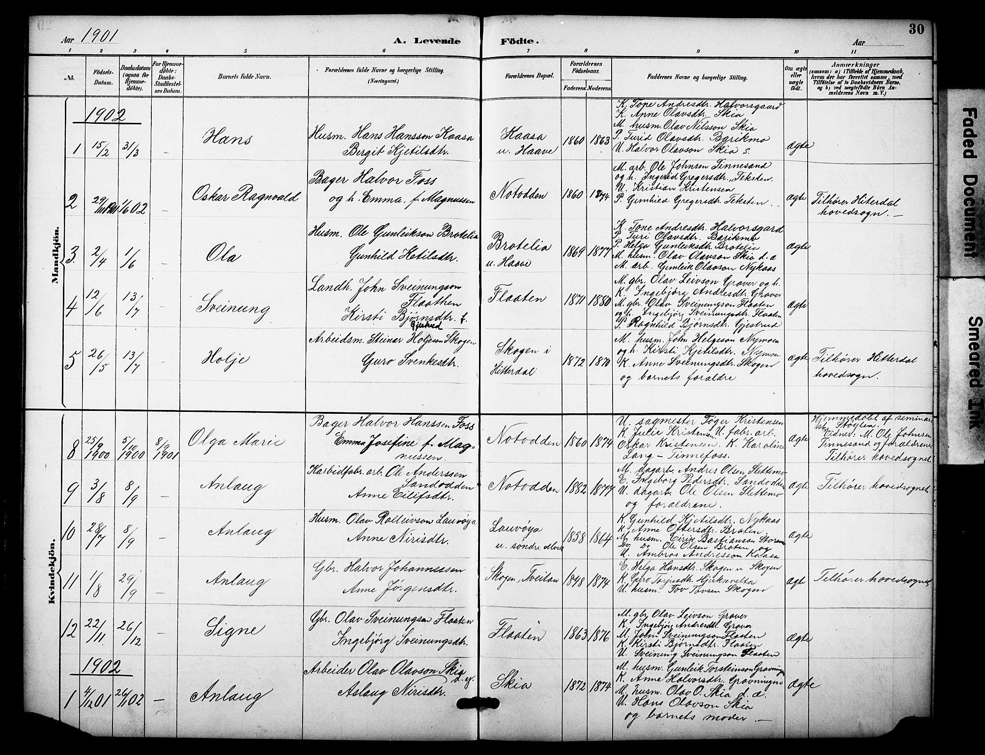 Heddal kirkebøker, SAKO/A-268/F/Fb/L0001: Parish register (official) no. II 1, 1884-1910, p. 30