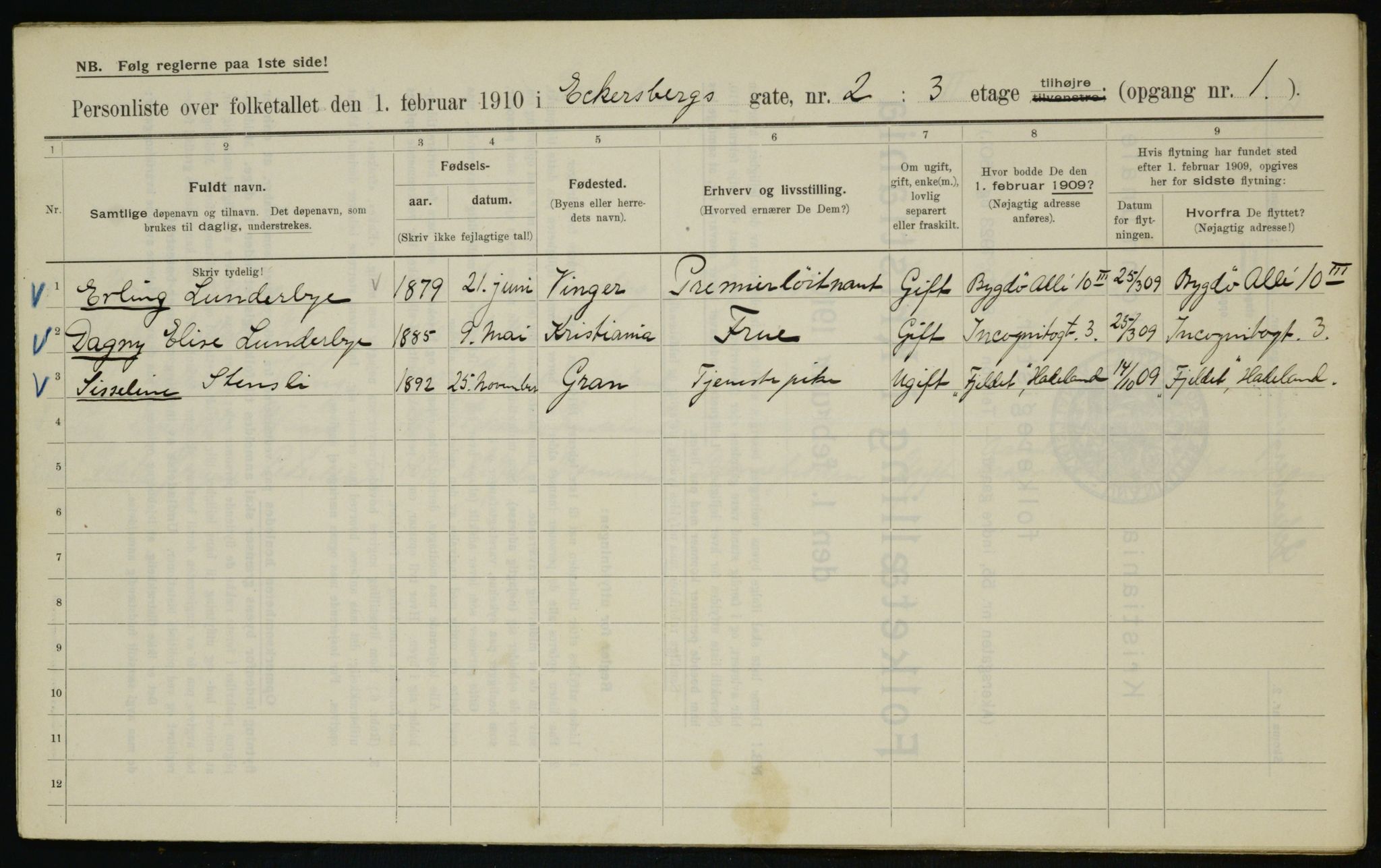 OBA, Municipal Census 1910 for Kristiania, 1910, p. 17268