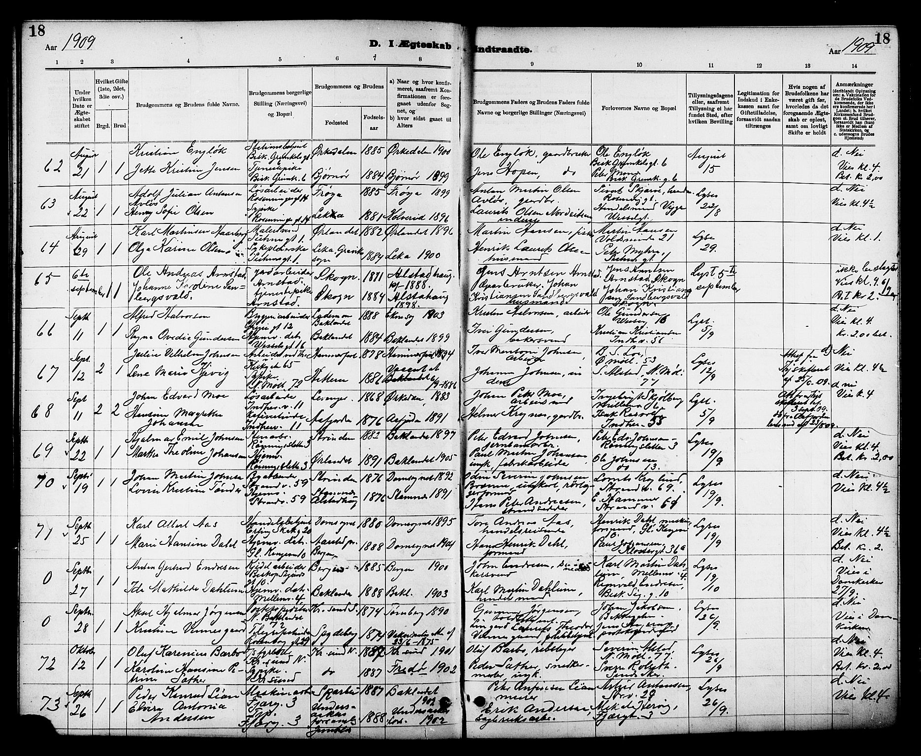 Ministerialprotokoller, klokkerbøker og fødselsregistre - Sør-Trøndelag, SAT/A-1456/605/L0255: Parish register (copy) no. 605C02, 1908-1918, p. 18