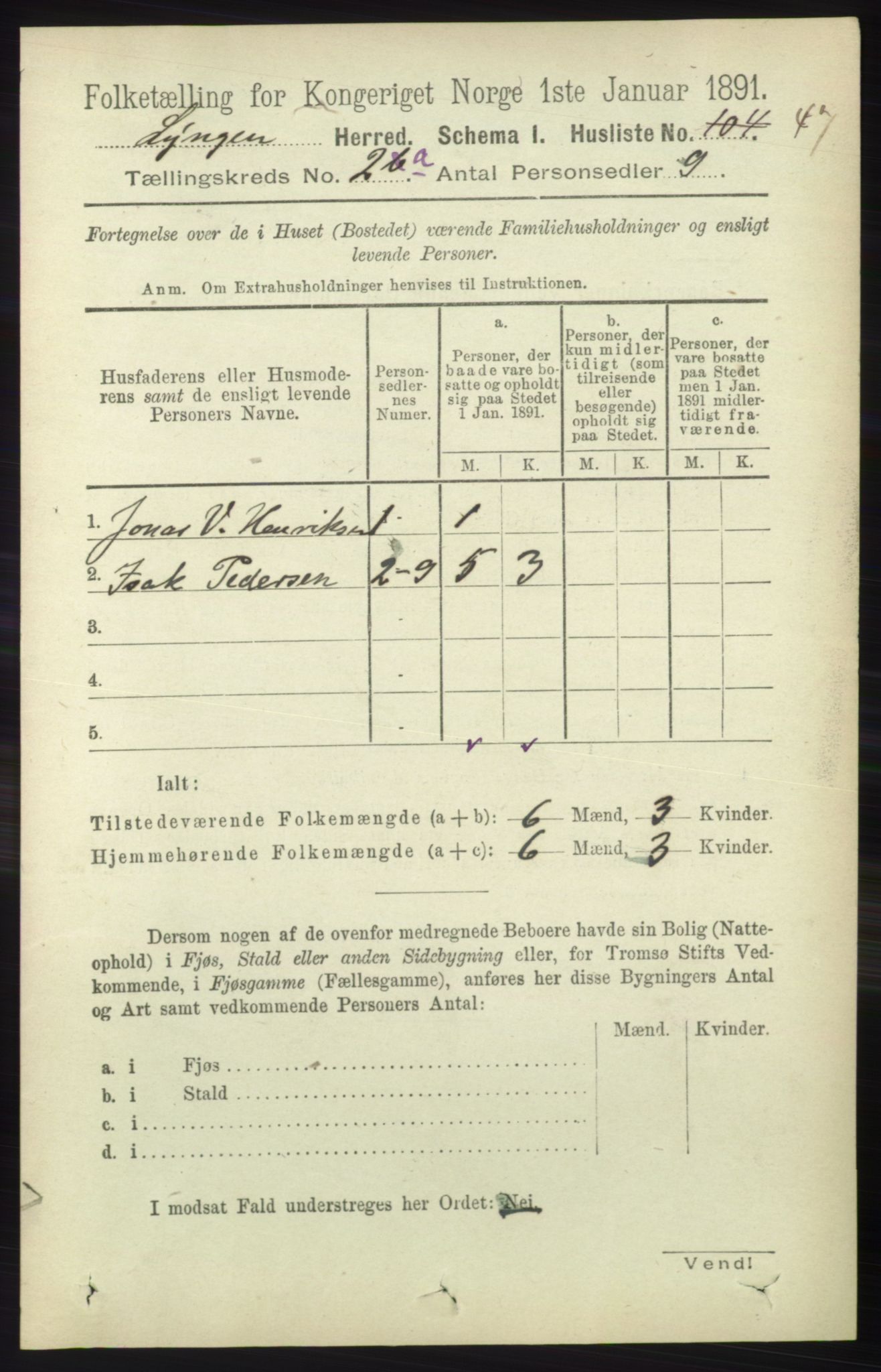 RA, 1891 census for 1938 Lyngen, 1891, p. 1974