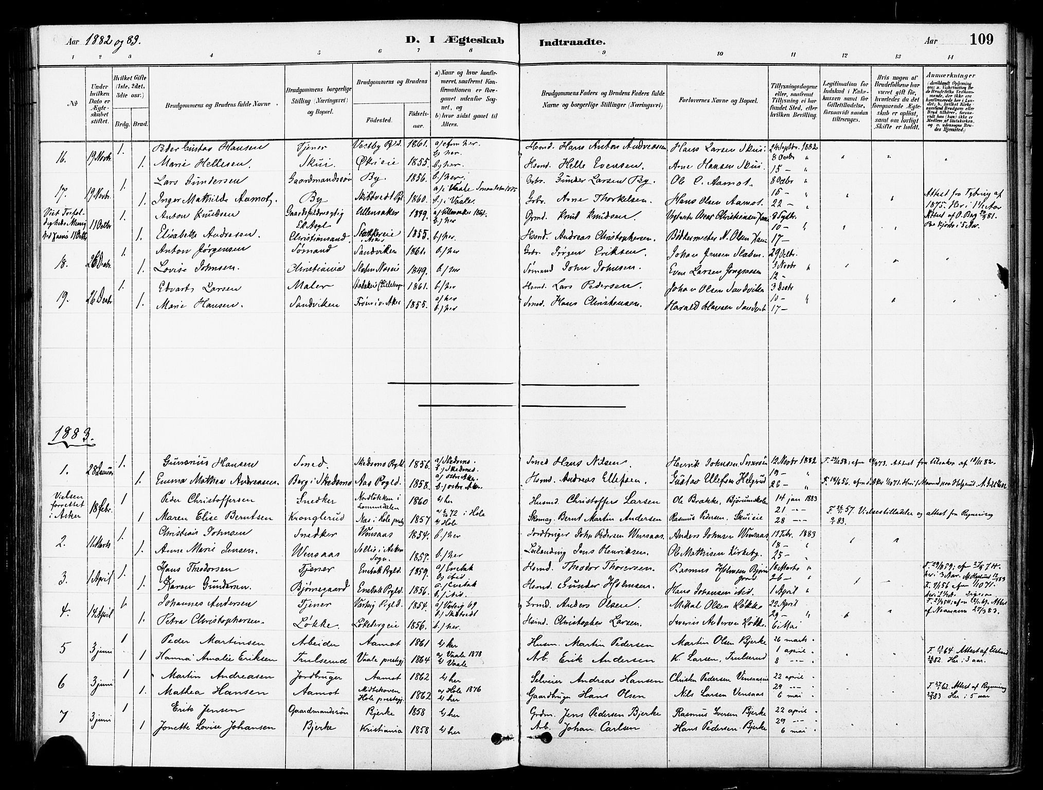 Asker prestekontor Kirkebøker, SAO/A-10256a/F/Fb/L0002: Parish register (official) no. II 2, 1879-1921, p. 109