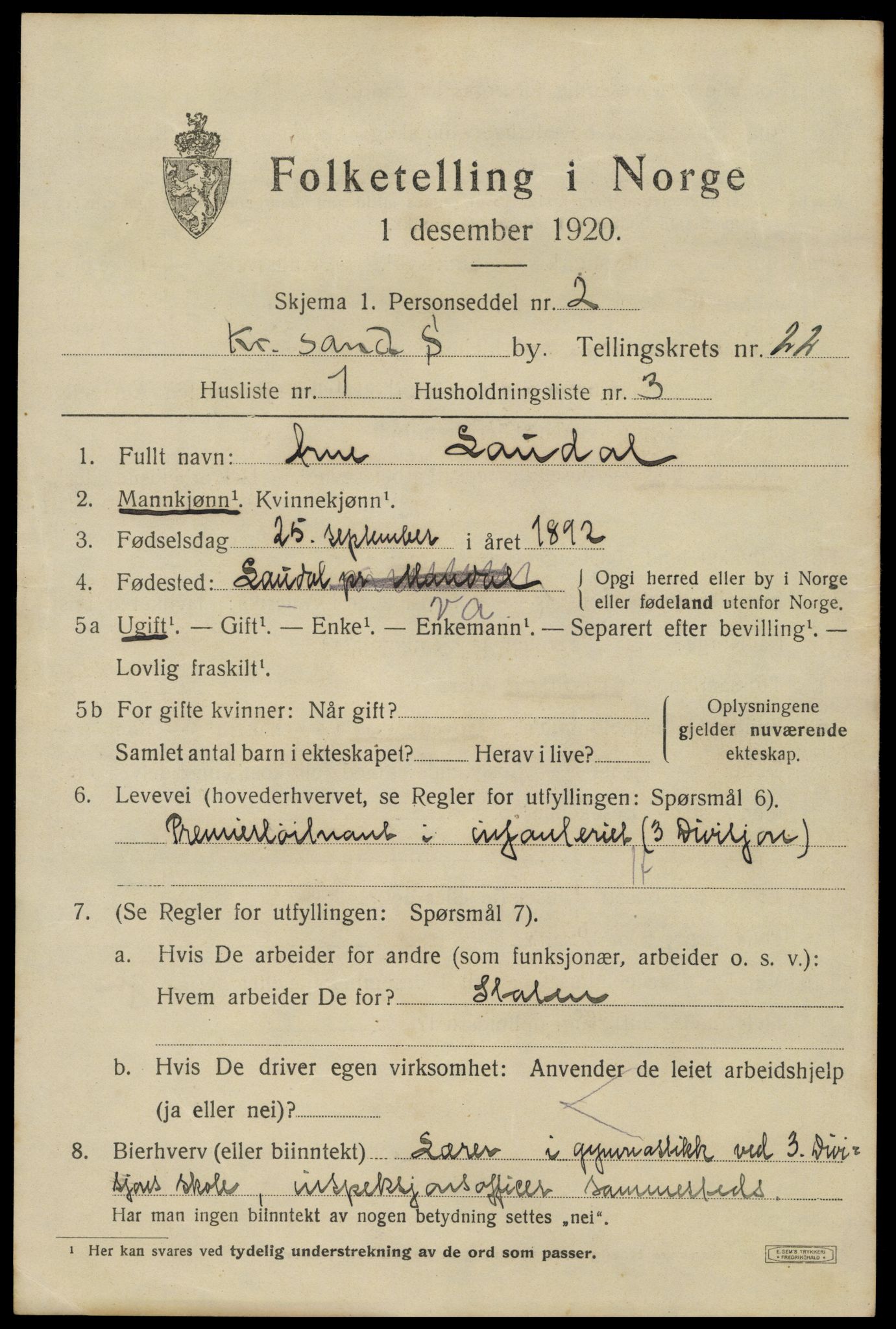 SAK, 1920 census for Kristiansand, 1920, p. 38407