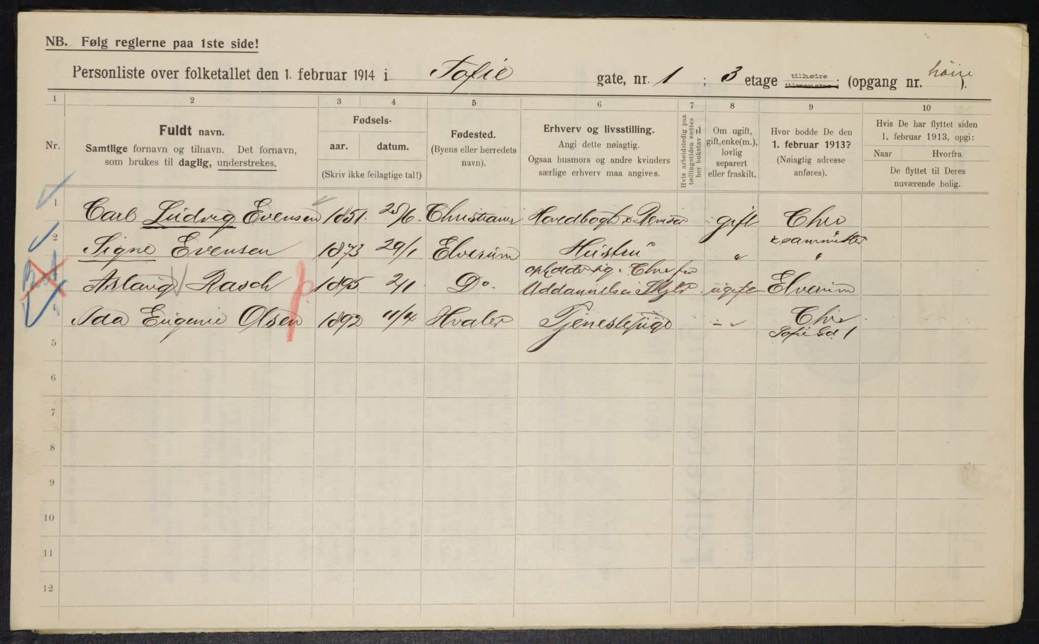 OBA, Municipal Census 1914 for Kristiania, 1914, p. 98569