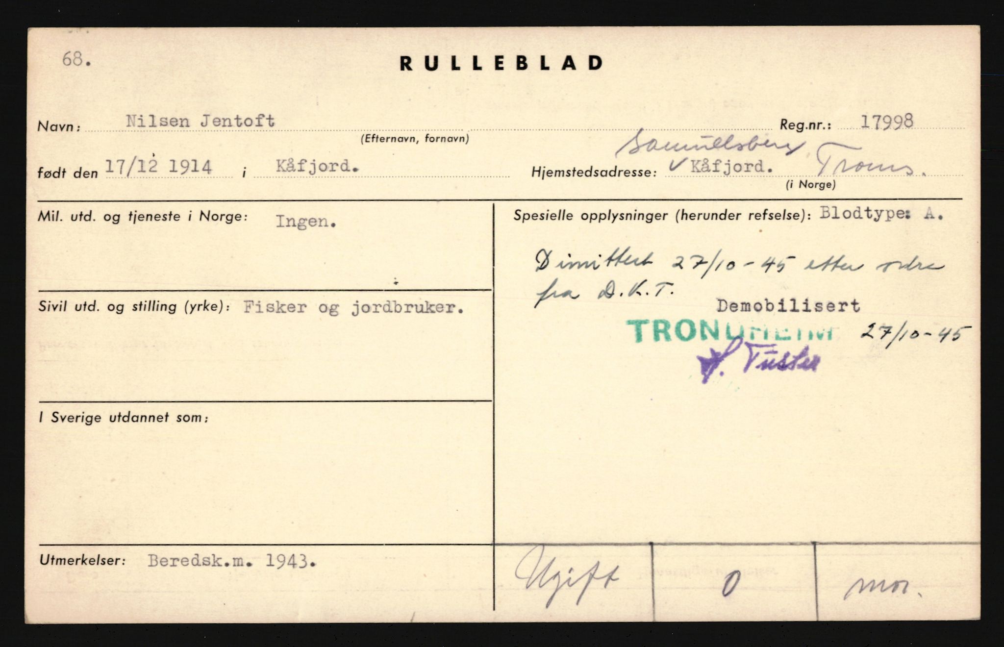 Forsvaret, Troms infanteriregiment nr. 16, AV/RA-RAFA-3146/P/Pa/L0019: Rulleblad for regimentets menige mannskaper, årsklasse 1935, 1935, p. 829