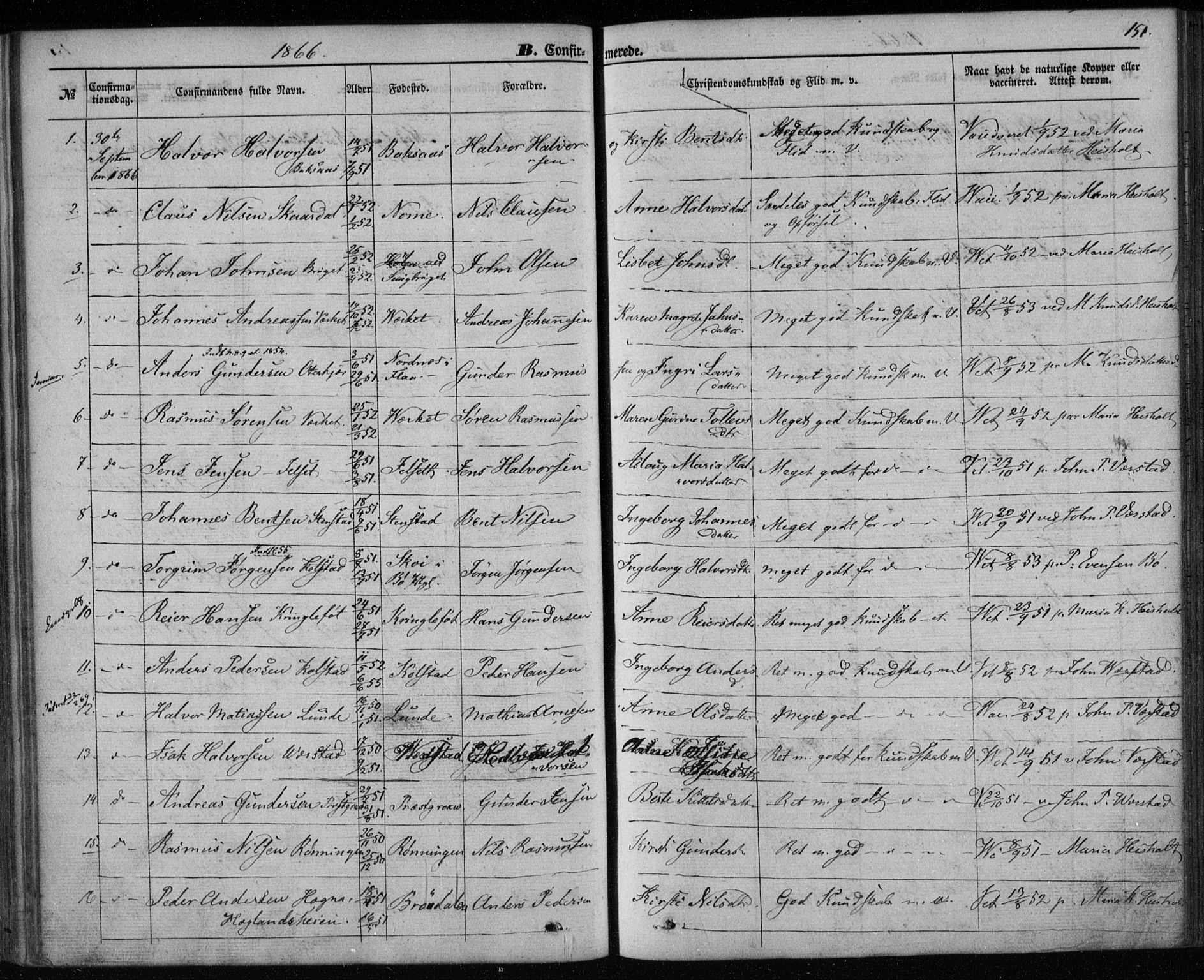 Holla kirkebøker, AV/SAKO-A-272/F/Fa/L0006: Parish register (official) no. 6, 1861-1869, p. 151