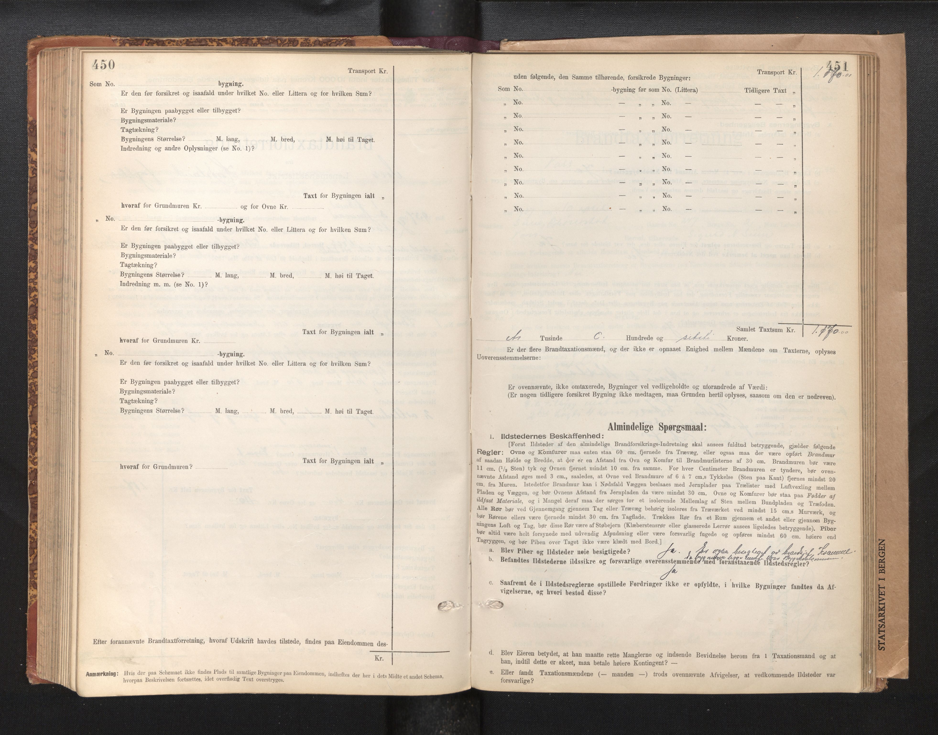 Lensmannen i Voss, AV/SAB-A-35801/0012/L0008: Branntakstprotokoll, skjematakst, 1895-1945, p. 450-451