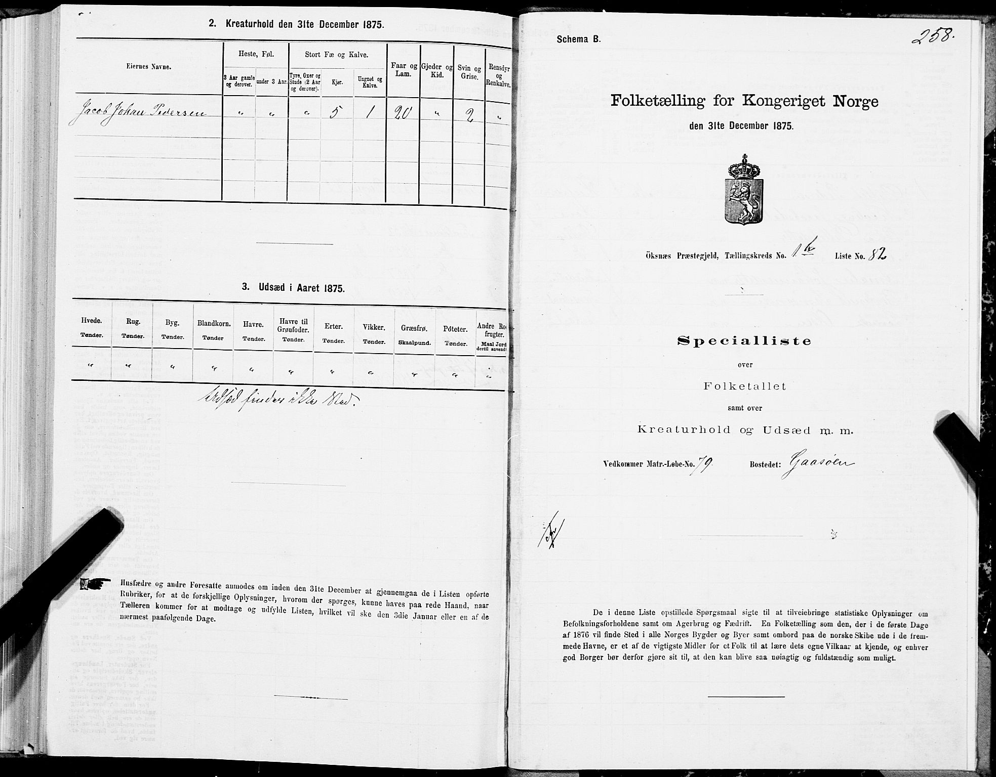 SAT, 1875 census for 1868P Øksnes, 1875, p. 1258