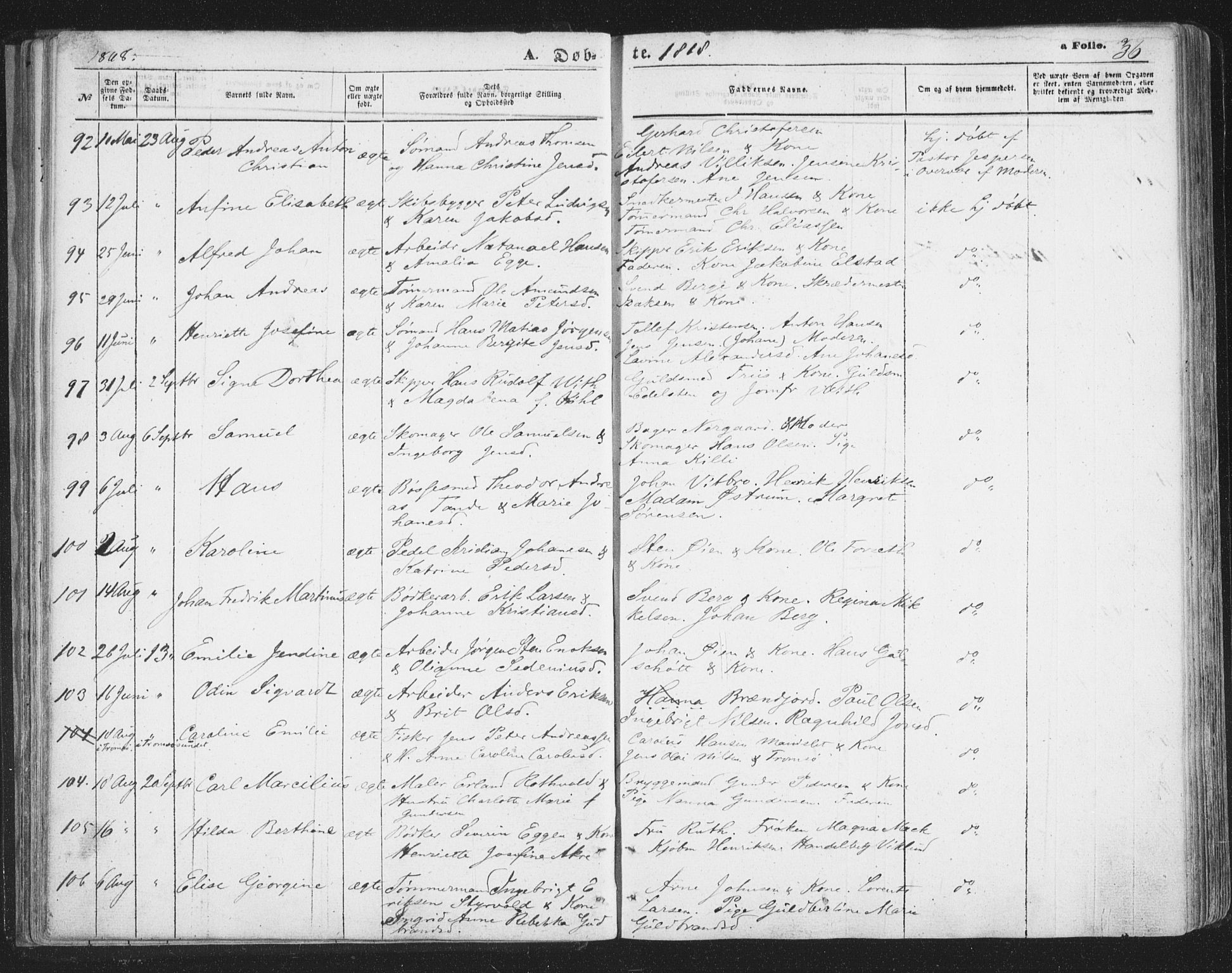 Tromsø sokneprestkontor/stiftsprosti/domprosti, SATØ/S-1343/G/Ga/L0012kirke: Parish register (official) no. 12, 1865-1871, p. 36