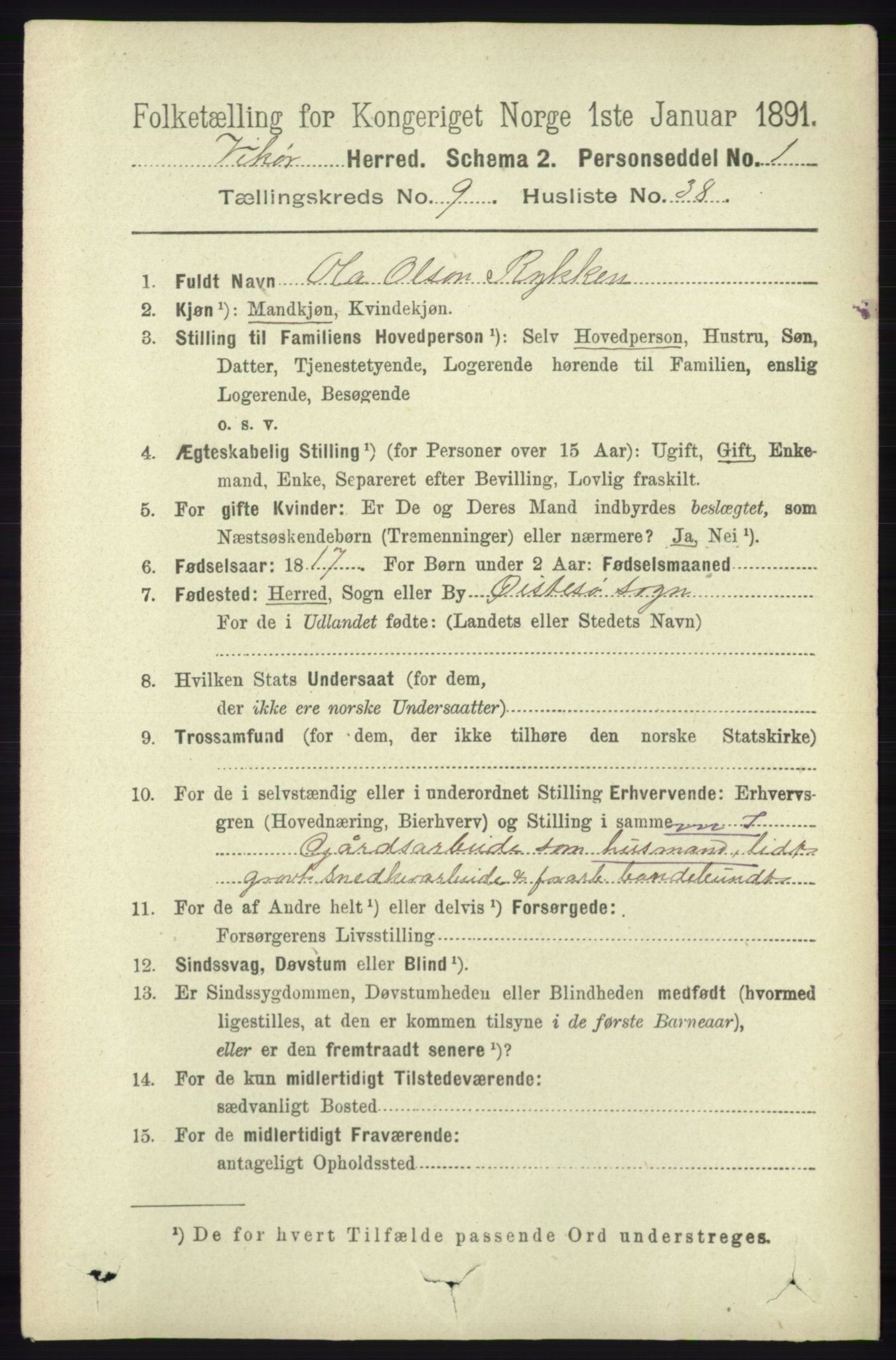 RA, 1891 census for 1238 Vikør, 1891, p. 2898