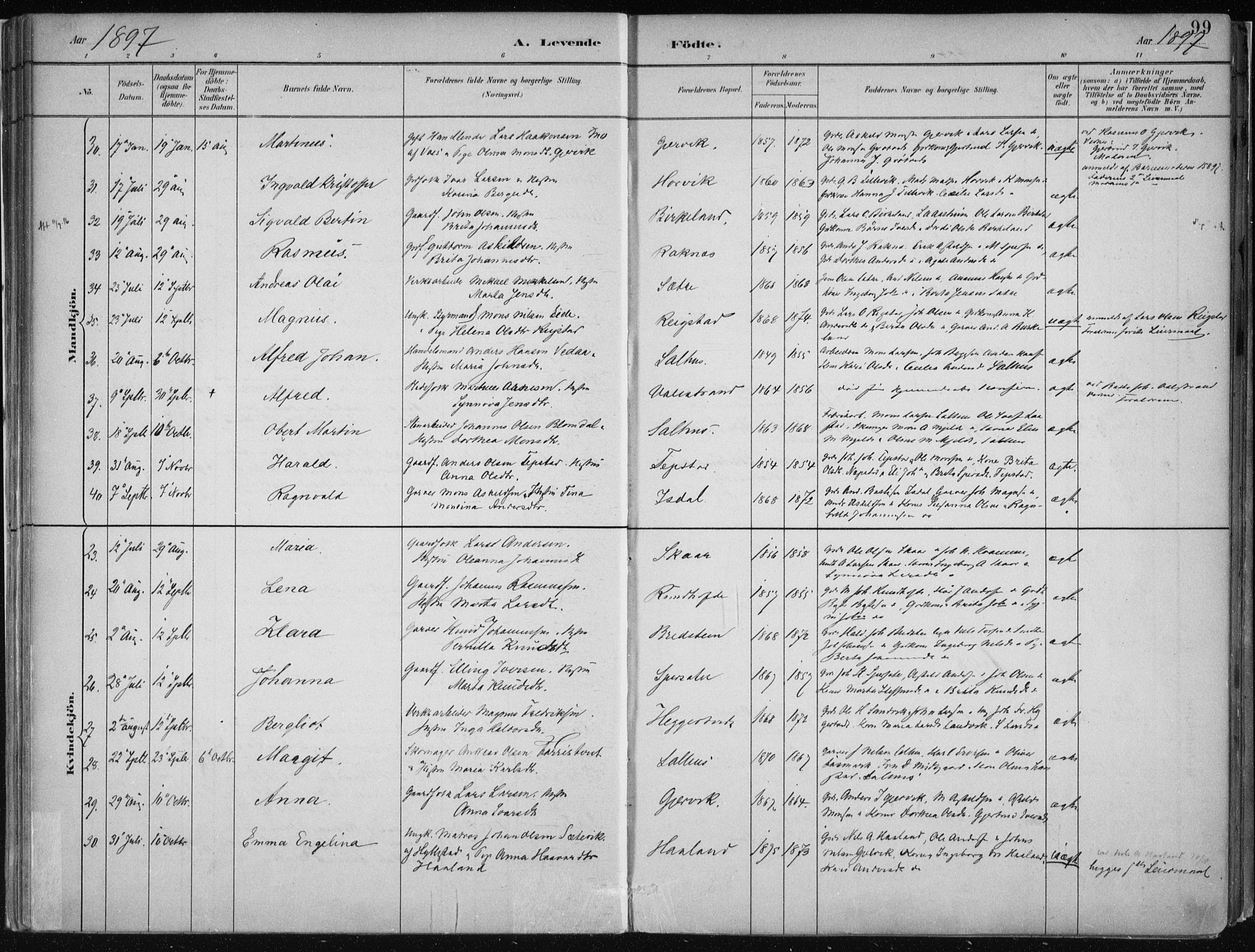 Hamre sokneprestembete, SAB/A-75501/H/Ha/Haa/Haab/L0001: Parish register (official) no. B  1, 1882-1905, p. 99
