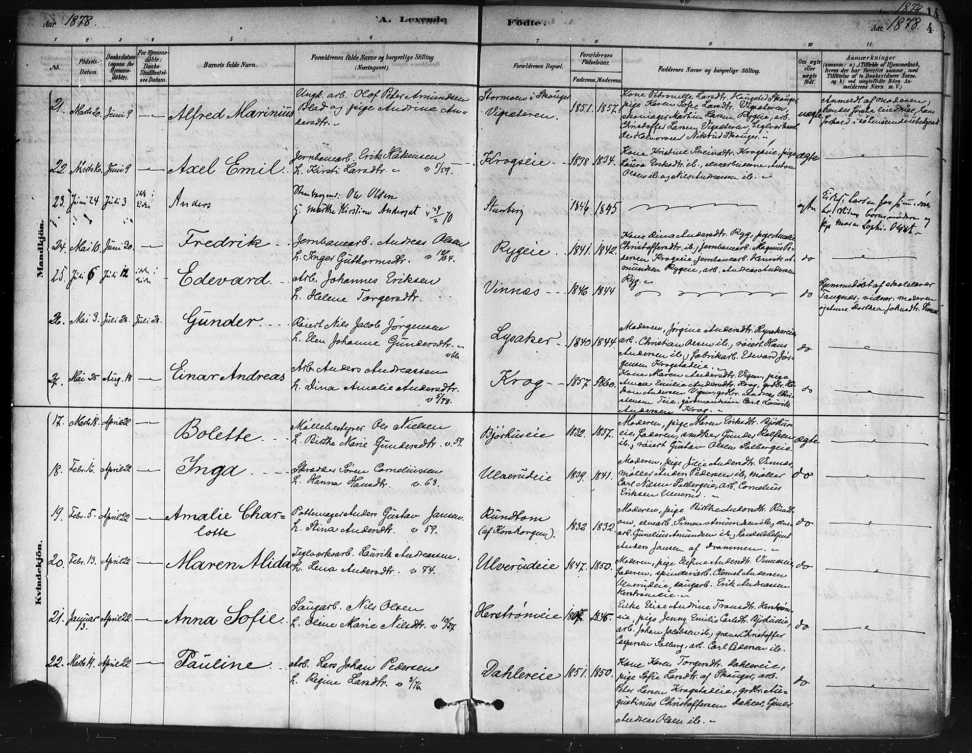 Nedre Eiker kirkebøker, AV/SAKO-A-612/F/Fa/L0002: Parish register (official) no. 2, 1878-1885, p. 4