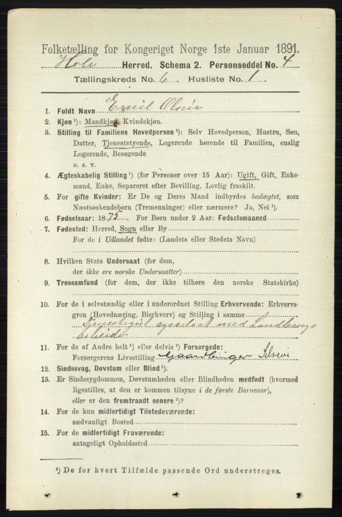 RA, 1891 census for 0612 Hole, 1891, p. 3107