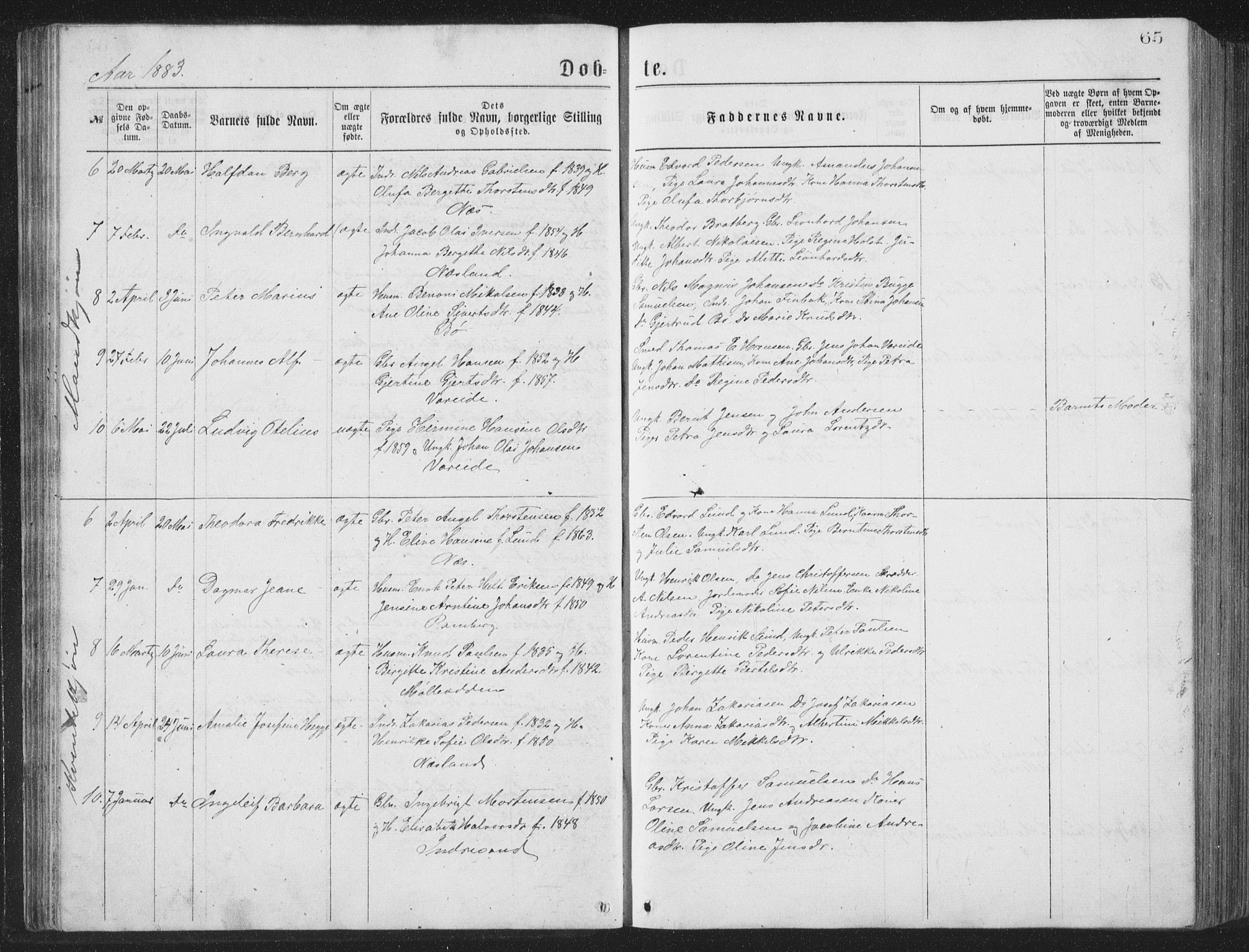 Ministerialprotokoller, klokkerbøker og fødselsregistre - Nordland, AV/SAT-A-1459/885/L1213: Parish register (copy) no. 885C02, 1874-1892, p. 65