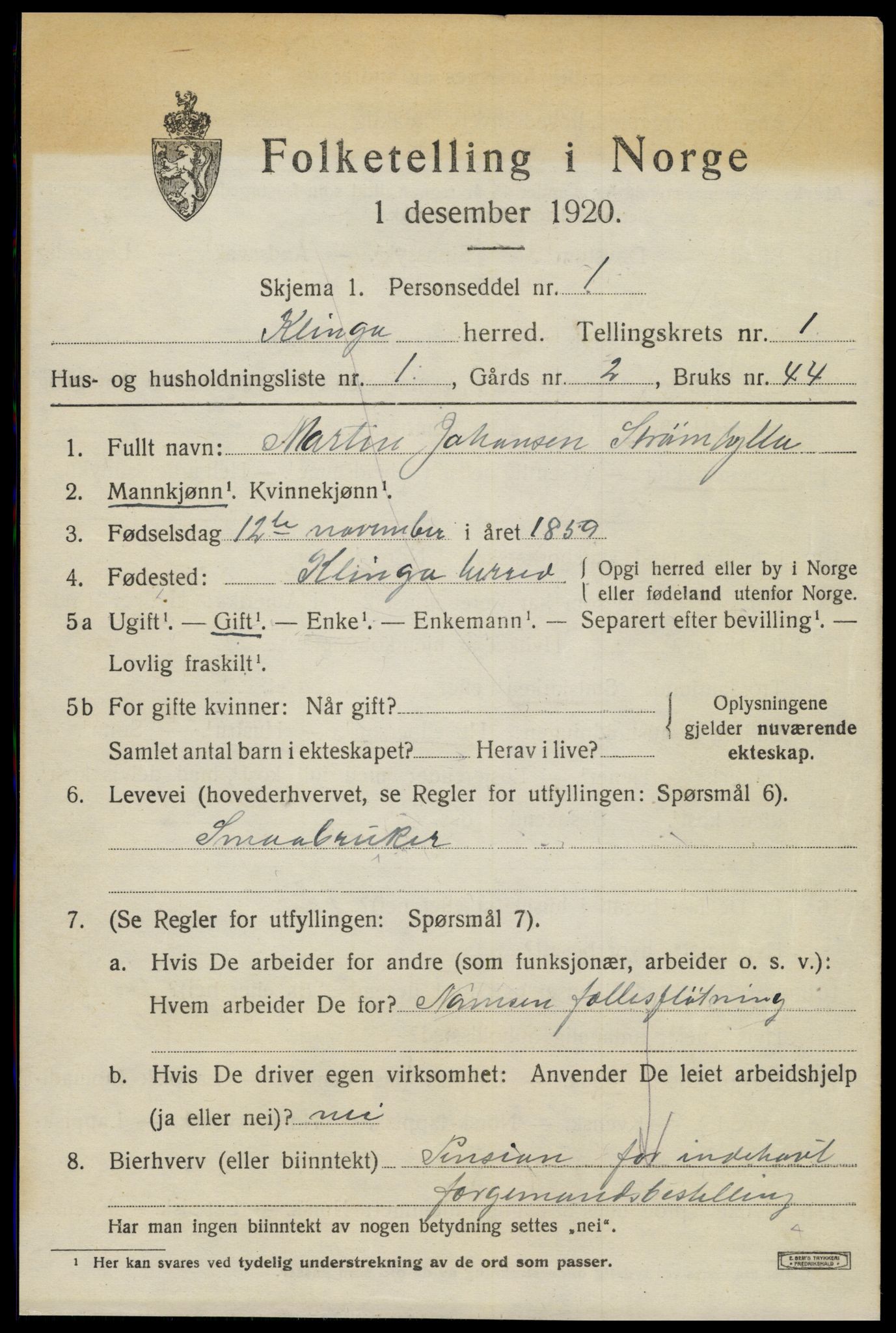 SAT, 1920 census for Klinga, 1920, p. 699