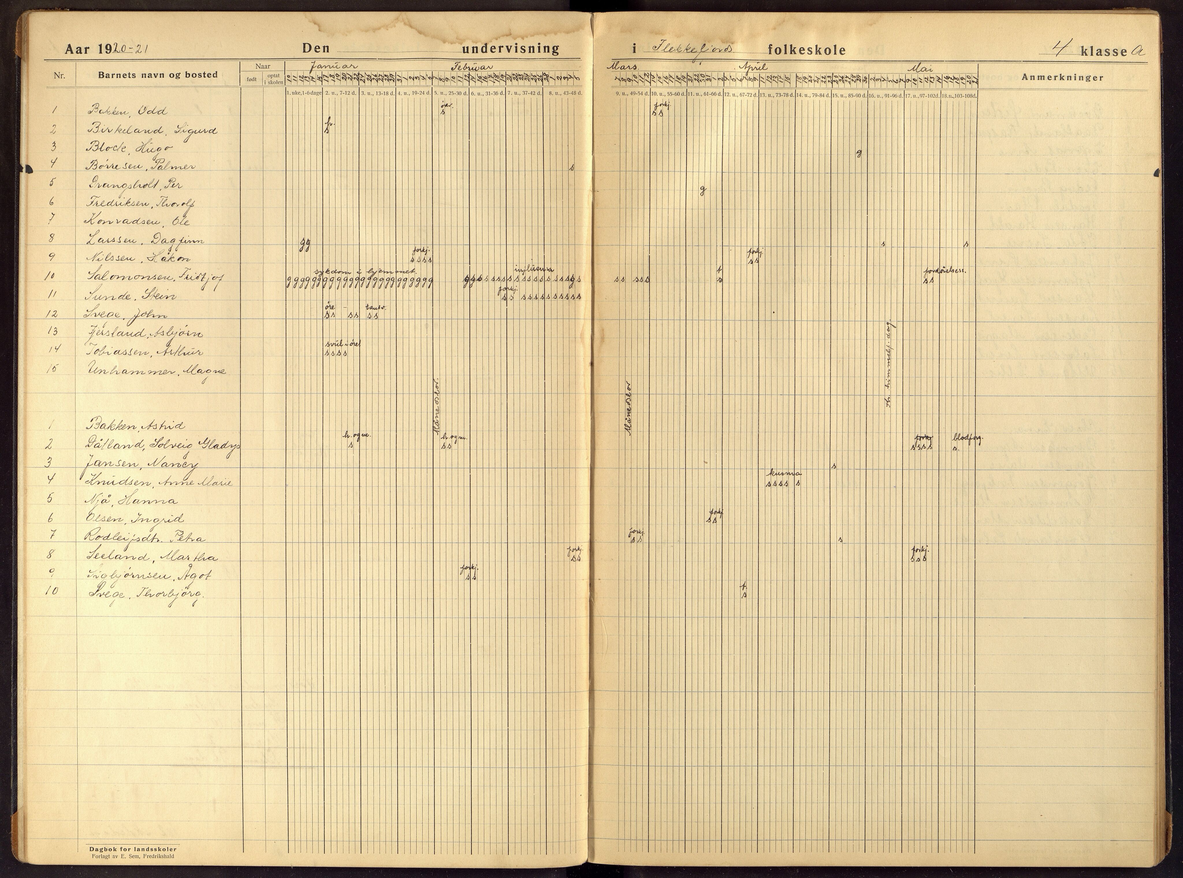 Flekkefjord By - Flekkefjord Folkeskole, ARKSOR/1004FG550/I/L0013: Dagbok, 1920-1929