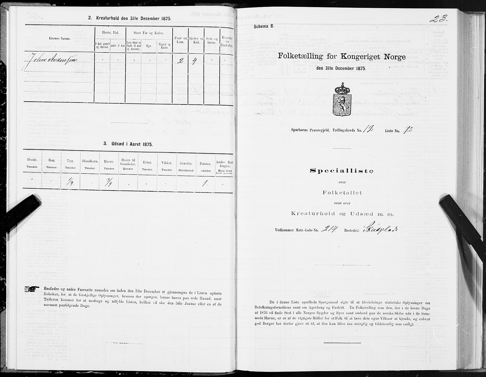 SAT, 1875 census for 1731P Sparbu, 1875, p. 5023