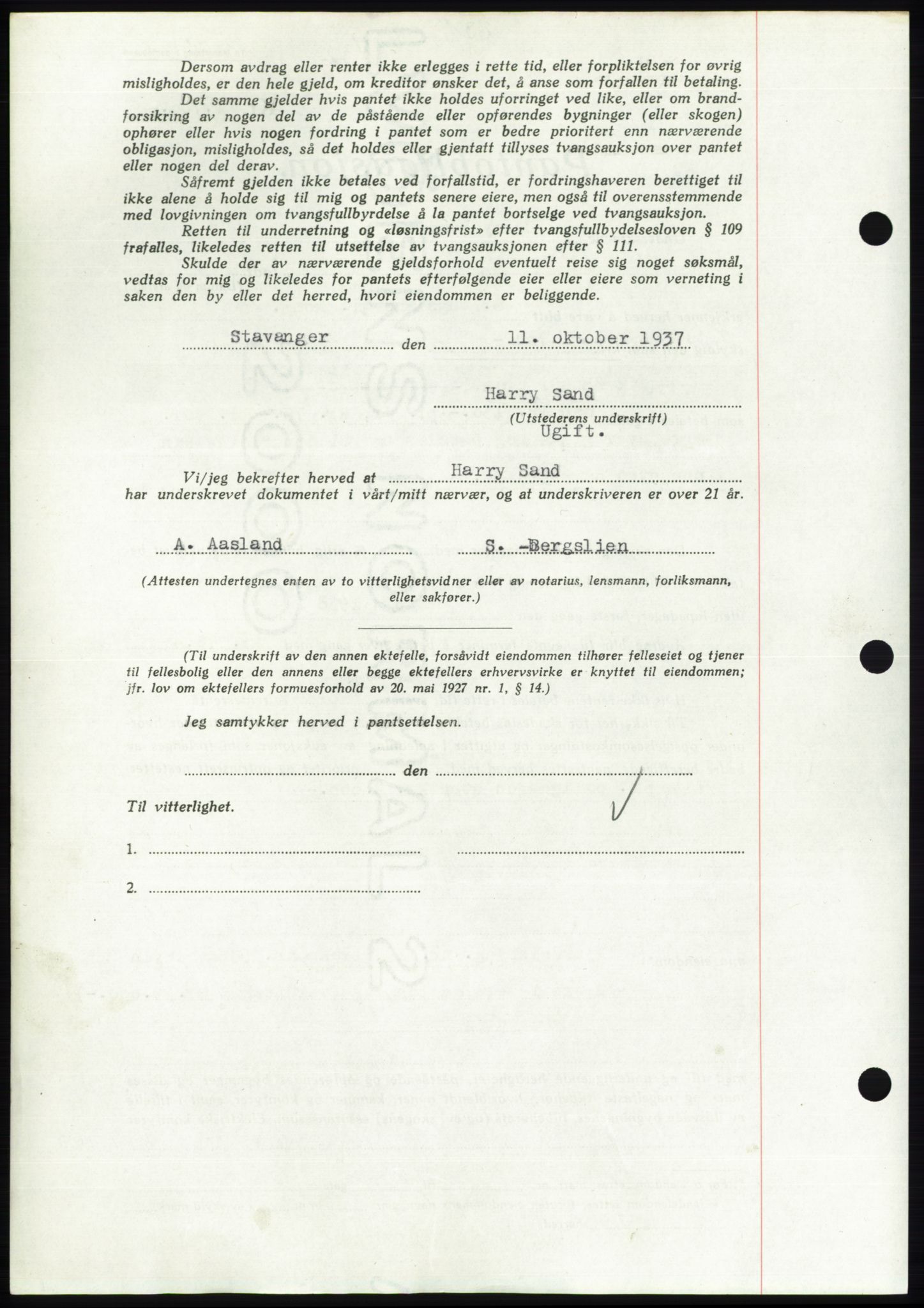 Jæren sorenskriveri, SAST/A-100310/03/G/Gba/L0069: Mortgage book, 1937-1937, Diary no: : 3271/1937