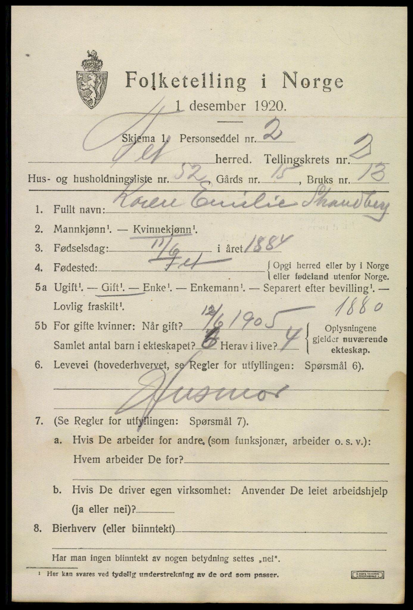 SAO, 1920 census for Fet, 1920, p. 3552