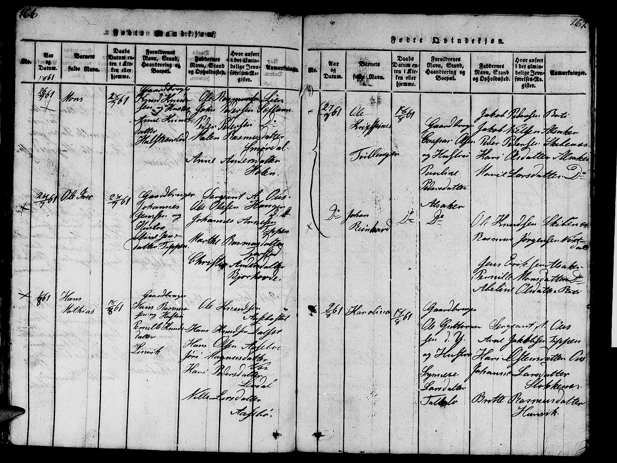 Eid sokneprestembete, AV/SAB-A-82301/H/Hab/Haba/L0001: Parish register (copy) no. A 1, 1816-1862, p. 166-167