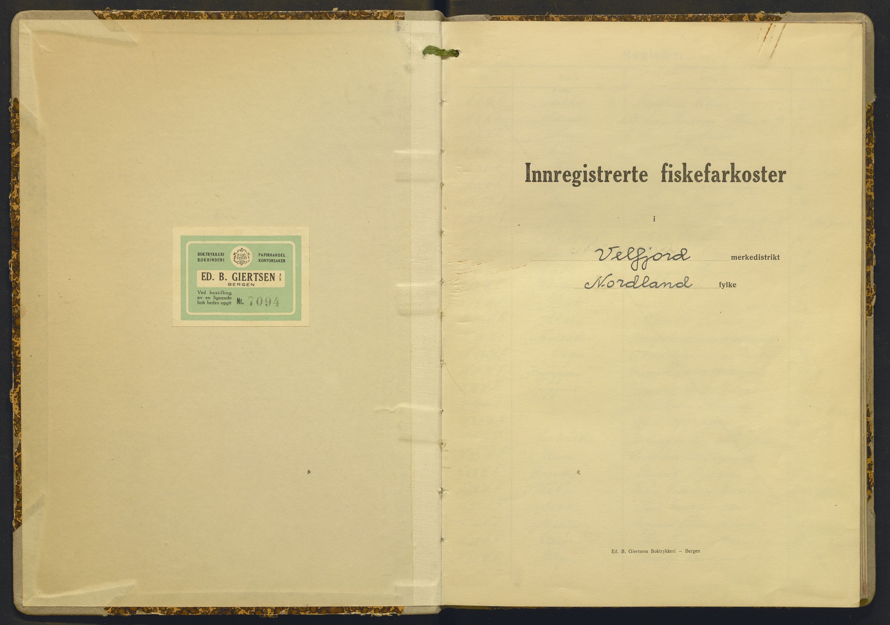 Fiskeridirektoratet - 1 Adm. ledelse - 13 Båtkontoret, AV/SAB-A-2003/I/Ia/Iac/L0200: 135.0366/2 Merkeprotokoll - Velfjord, 1946-1955