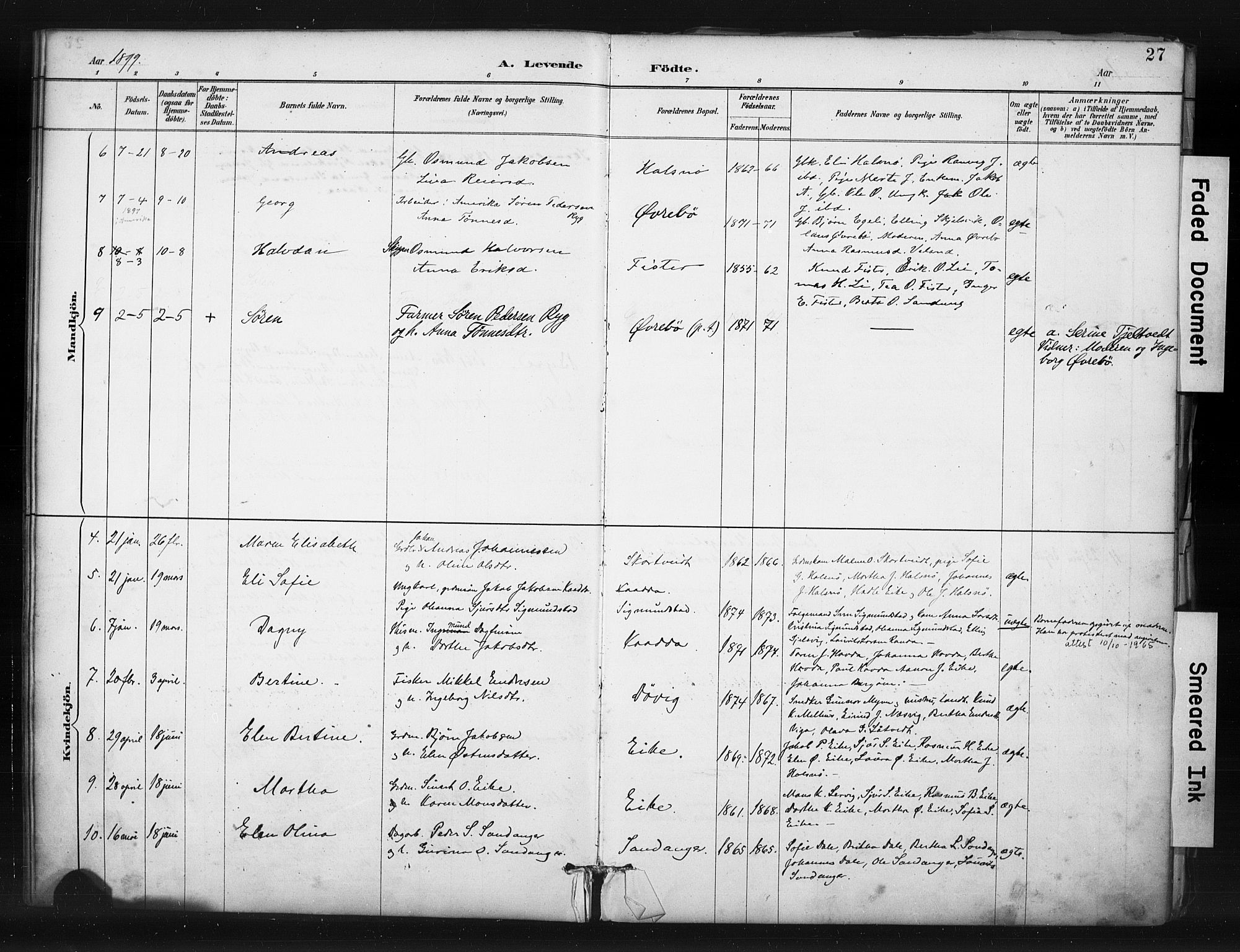 Hjelmeland sokneprestkontor, SAST/A-101843/01/IV/L0015: Parish register (official) no. A 15, 1887-1910, p. 27