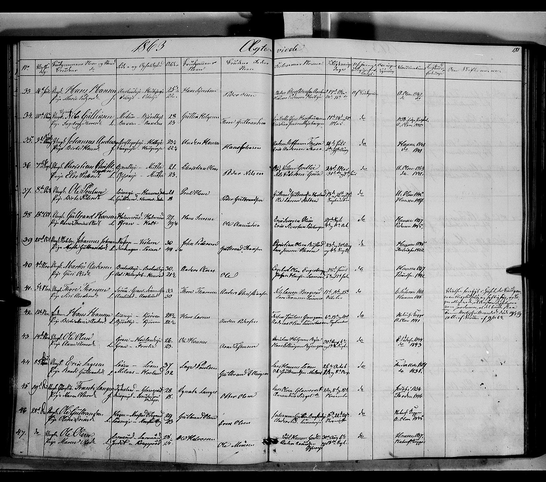 Jevnaker prestekontor, AV/SAH-PREST-116/H/Ha/Haa/L0007: Parish register (official) no. 7, 1858-1876, p. 181